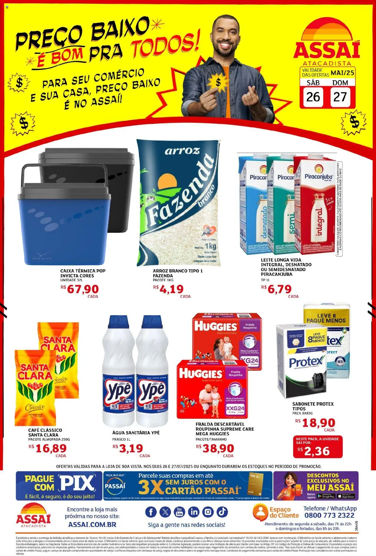 Assaí Atacadista Folheto - válido de 26.07.2025 | Página: 1 | Produtos: Leite, Café, Arroz, Baixo