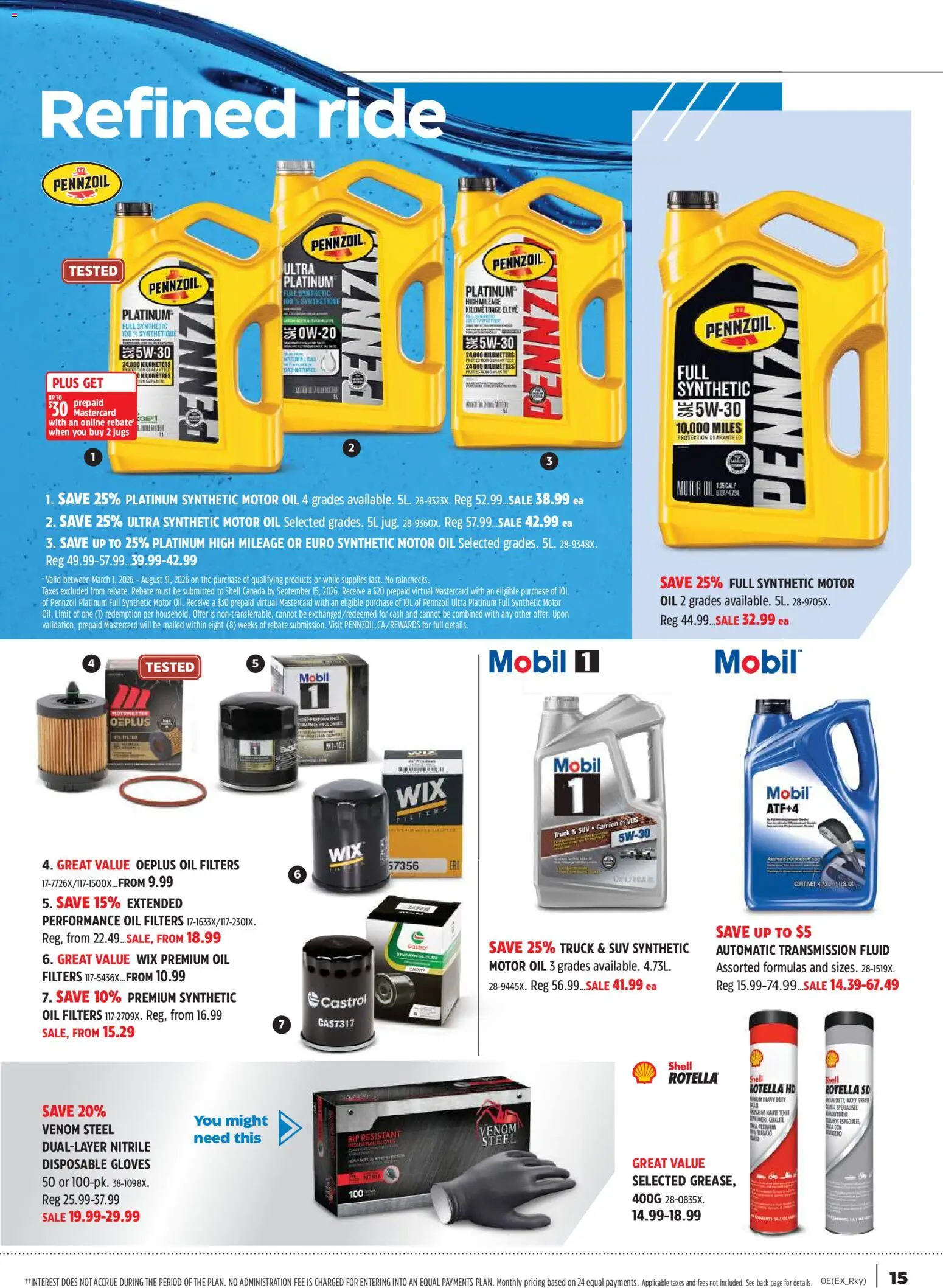 Canadian Tire flyer valid from 09.04.2026 | Page: 15 | Products: Gloves, Oil