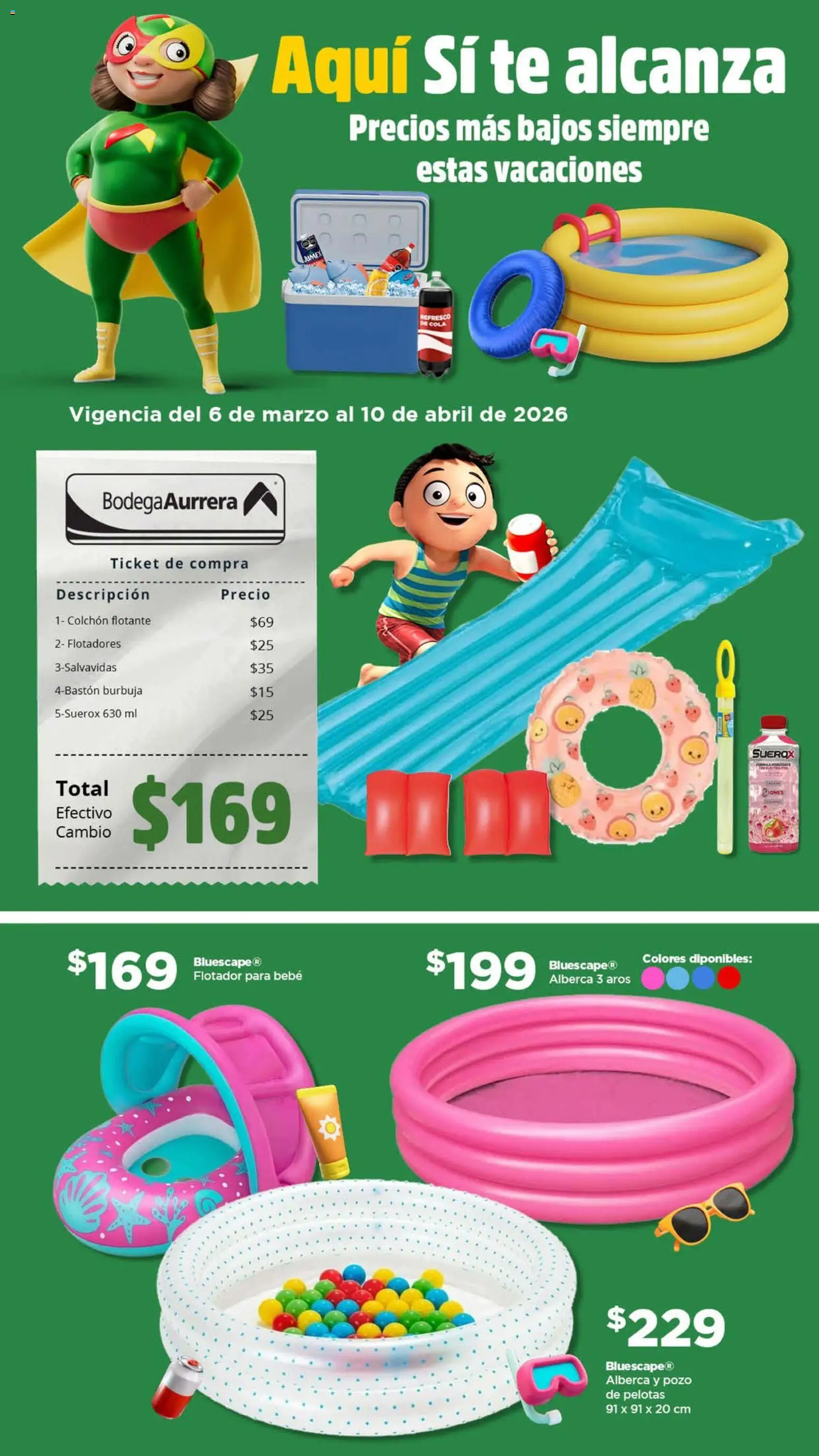 Nuevas ofertas de Bodega Aurrerá válidas en toda la República Mexicana desde el 06.03.2026. ¡Encuentra las mejores ofertas en Bodega Aurrerá folleto Vacaciones! | Página: 1 | Productos: Refresco, Colchón, Té