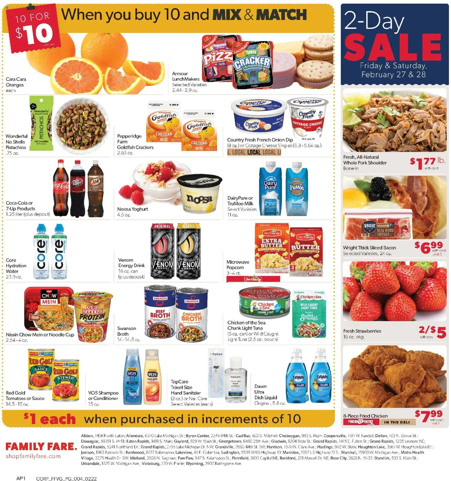 Family Fare Weekly Ad - valid from 22.02.2026 | Page: 4 | Products: Cheese, Oranges, Water, Mango
