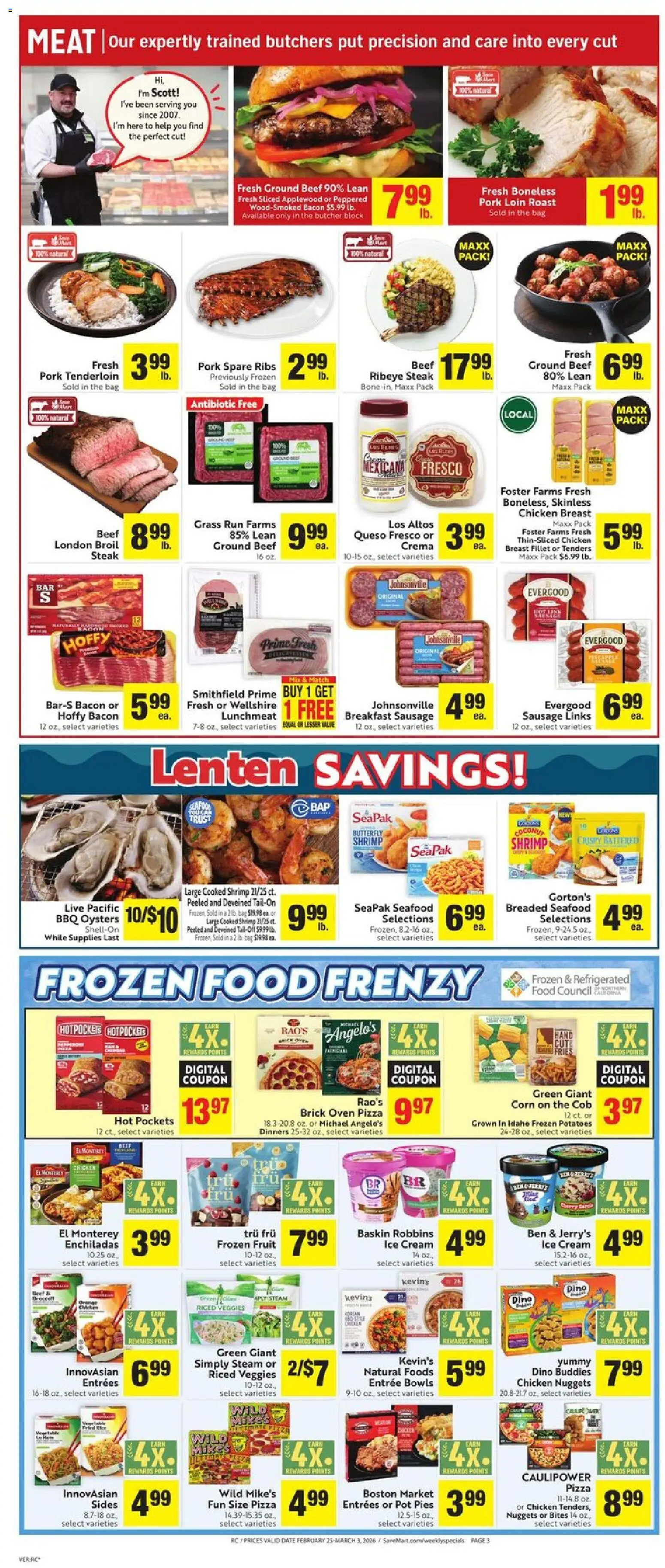 Save Mart Weekly - CA - valid from 25.02.2026 | Page: 3 | Products: Corn, Beef, Cream, Bag