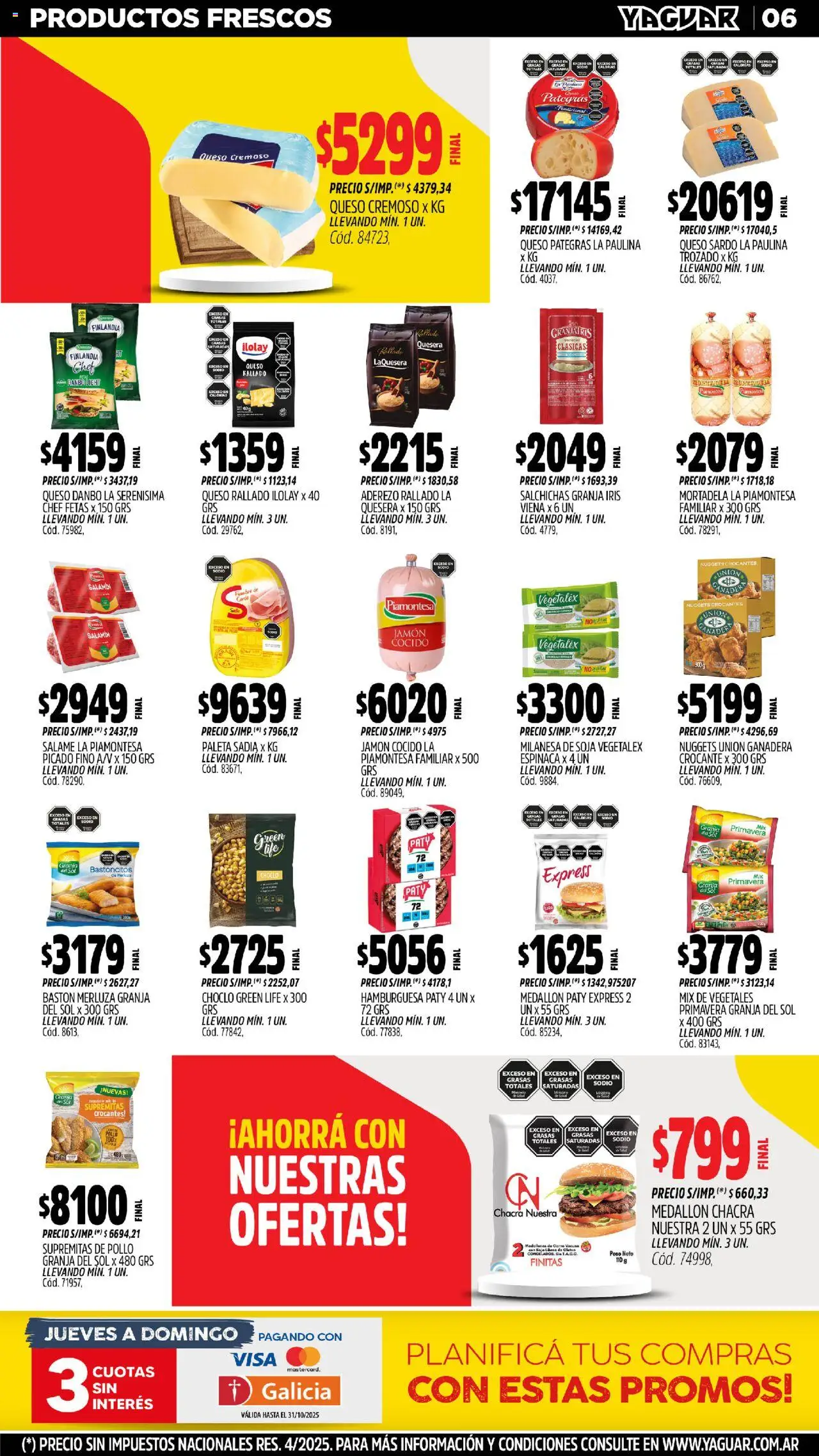 Yaguar - Mar del Plata │ válido desde el 20.10.2025 | Página: 5 | Productos: Choclo, Milanesa, Queso, Espinaca