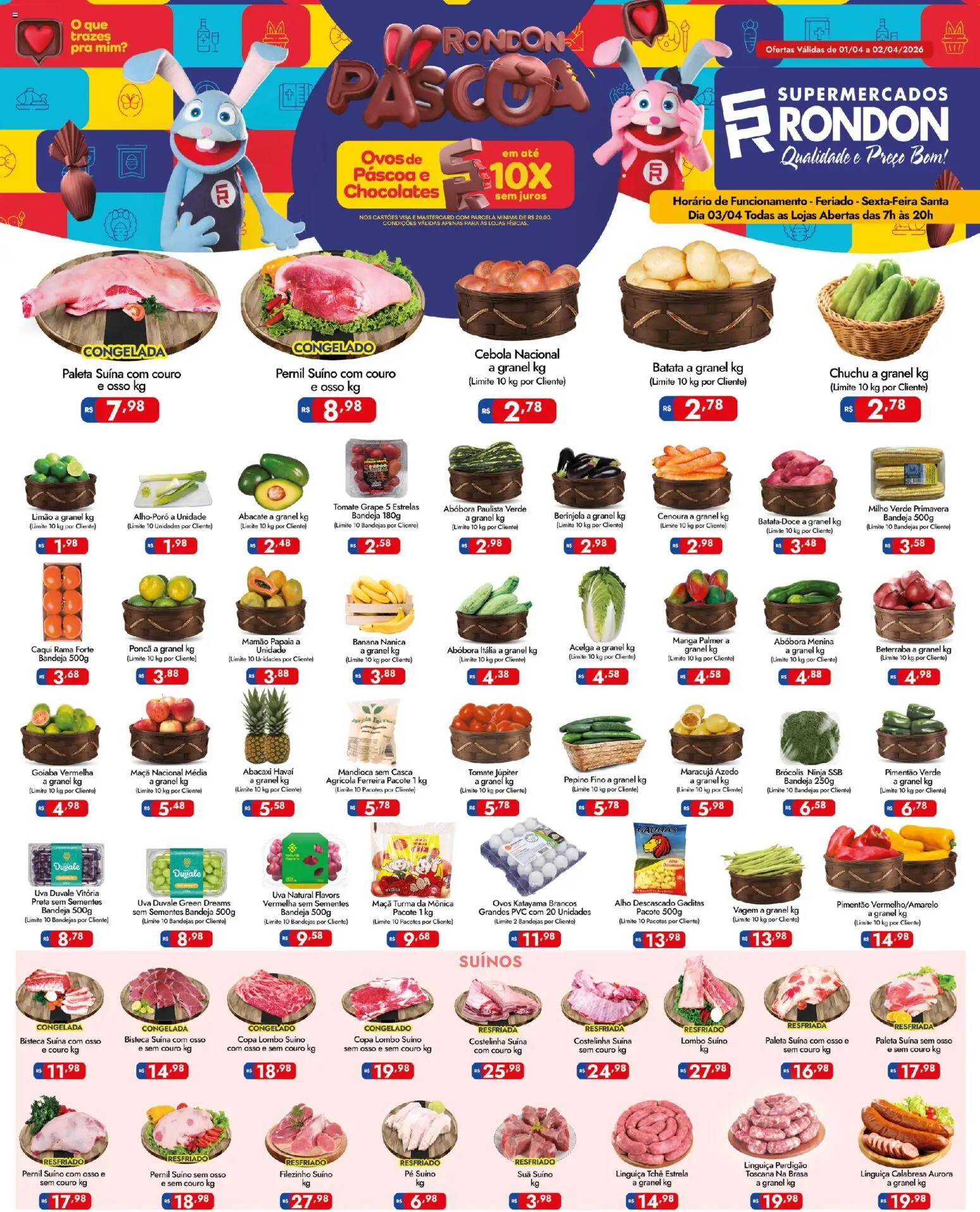 Supermercados Rondon Folheto - válido de 01.04.2026 | Página: 1 | Produtos: Goiaba, Chuchu, Vagem, Pernil