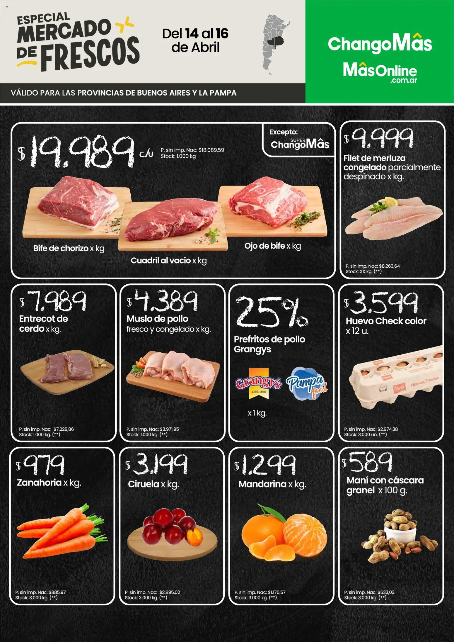 Changomas - Mercado de Frescos │ válido desde el 14.04.2026 | Página: 1 | Productos: Huevo, Huevos, Cerdo, Zanahoria