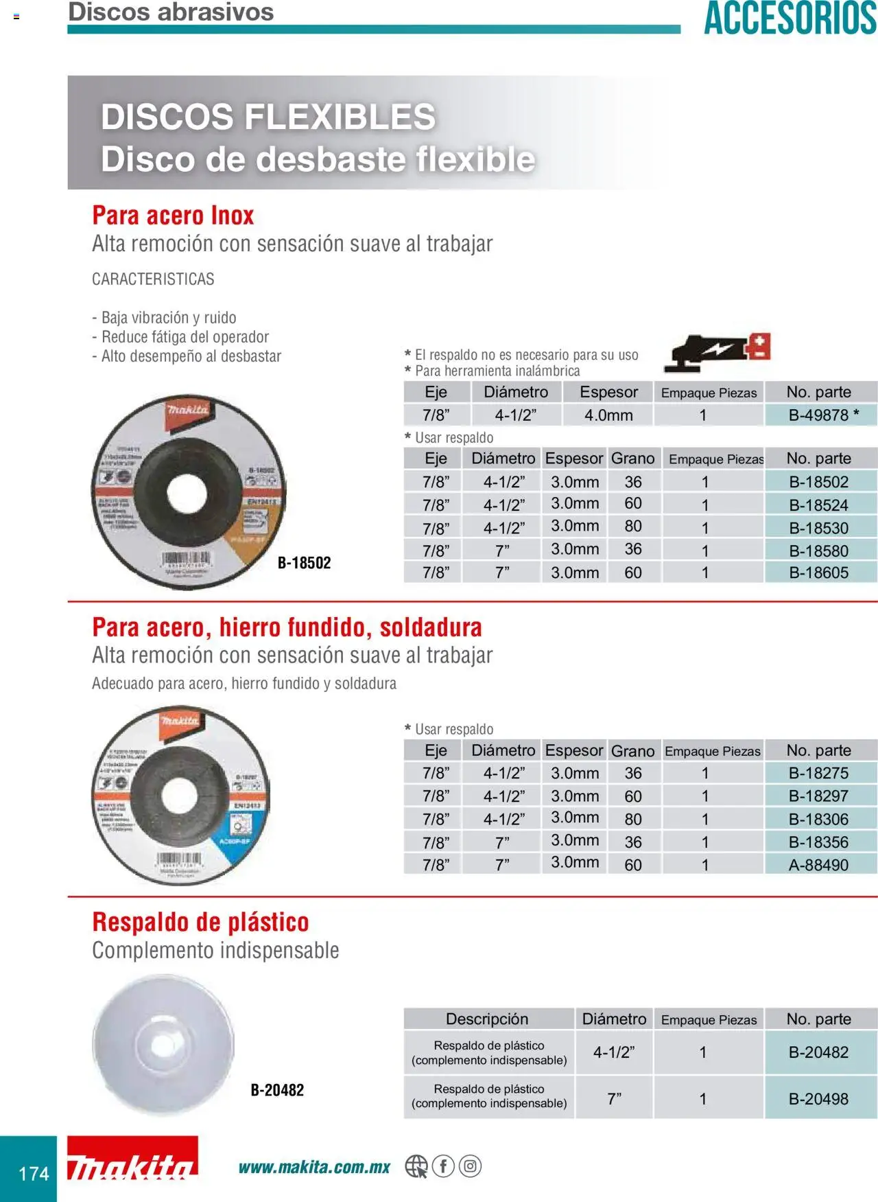 Nuevas ofertas de Makita válidas en toda la República Mexicana desde el 08.07.2024. ¡Encuentra las mejores ofertas en Makita catálogo Accesorios! | Página: 174 | Productos: Disco, Flexible