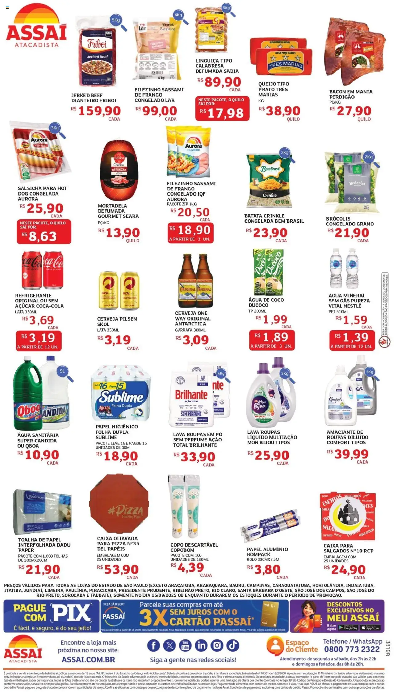 Assaí Atacadista Folheto - válido de 15.09.2025 | Página: 2 | Produtos: Queijo, Roupas, Água mineral, Batata