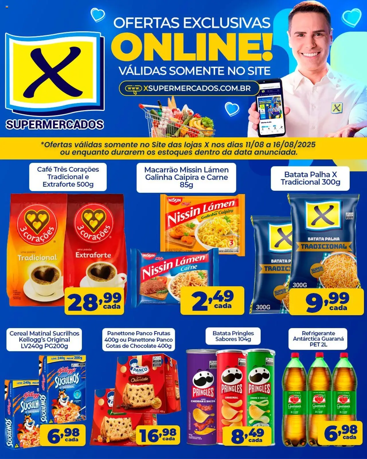 X Supermercados Folheto - válido de 11.08.2025 | Página: 1 | Produtos: Macarrão, Carne, Sucrilhos, Creme
