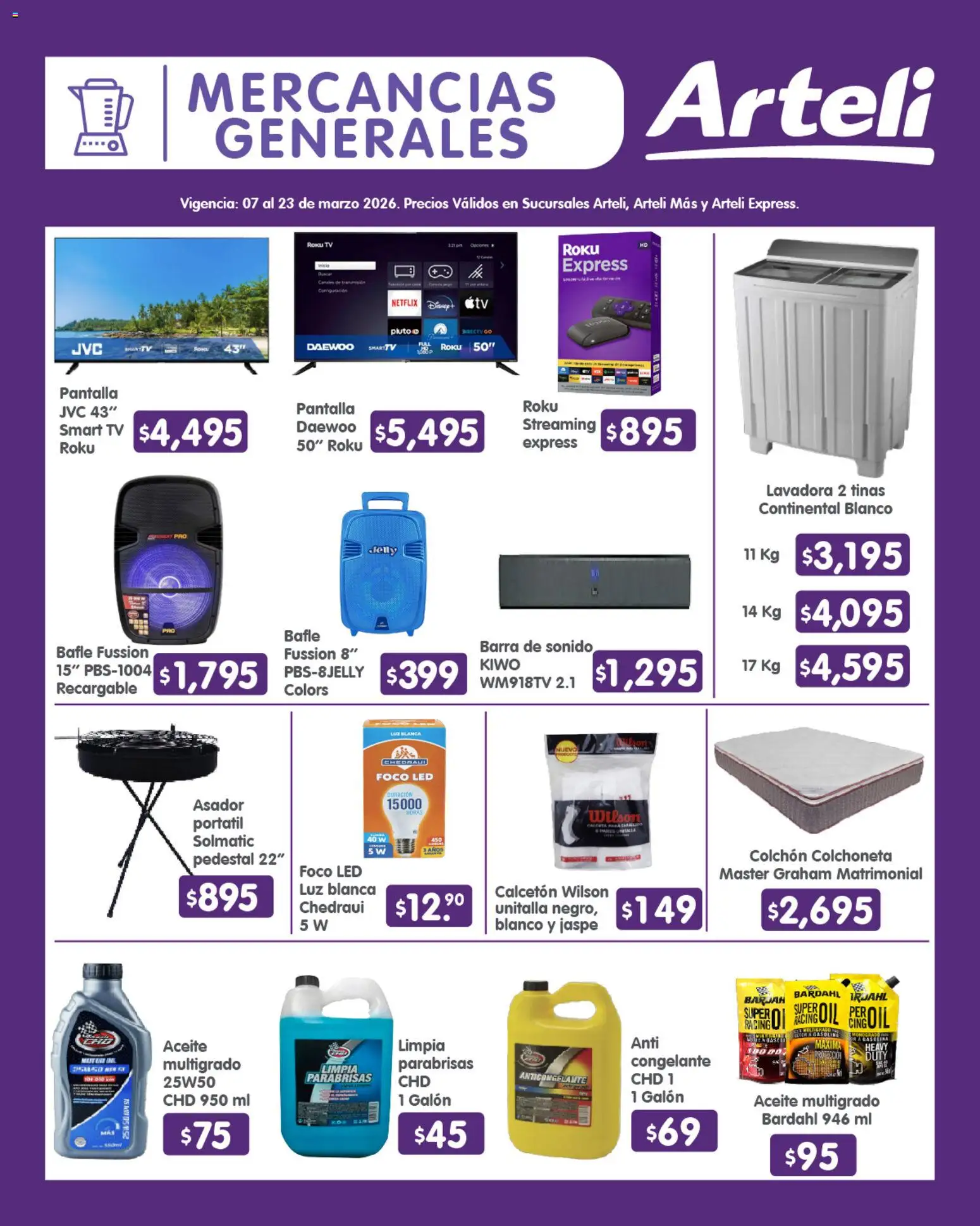 Nuevas ofertas de Arteli válidas en toda la República Mexicana desde el 07.03.2026. ¡Encuentra las mejores ofertas en Arteli folleto Quincenal! | Página: 18 | Productos: Lavadora, Barra, Colchón, Foco