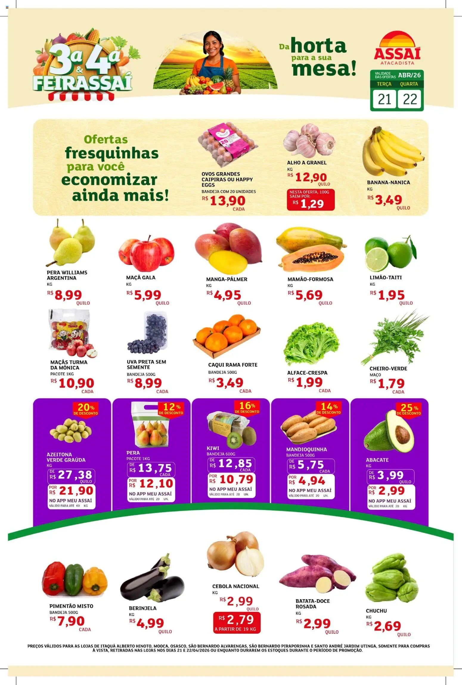 Assaí Atacadista Folheto - válido de 22.04.2026 | Página: 1 | Produtos: Caqui, Mandioquinha, Mesa, Maçãs