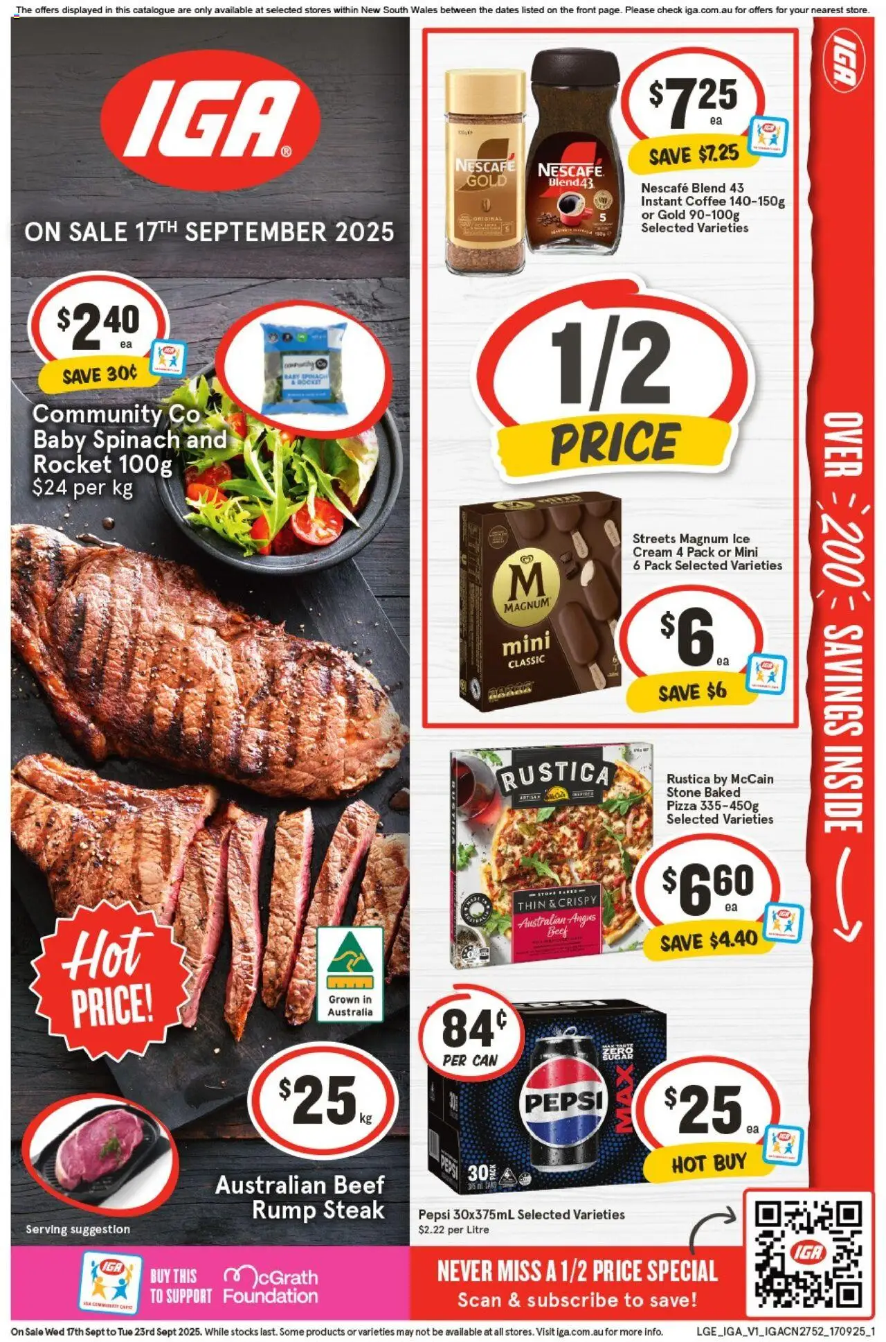 IGA catalogue - valid from 17.09.2025 | Page: 4 | Products: Beef, Ice cream, Rocket, Spinach
