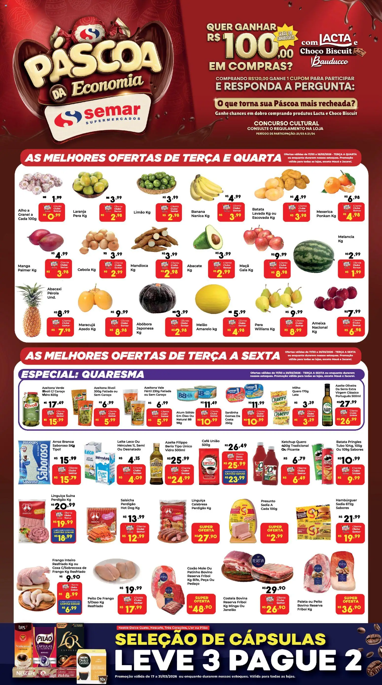 Semar Supermercado - Ofertas da semana Folheto - válido de 17.03.2026 | Página: 1 | Produtos: Mexerica, Pera, Peito de frango, Ameixa