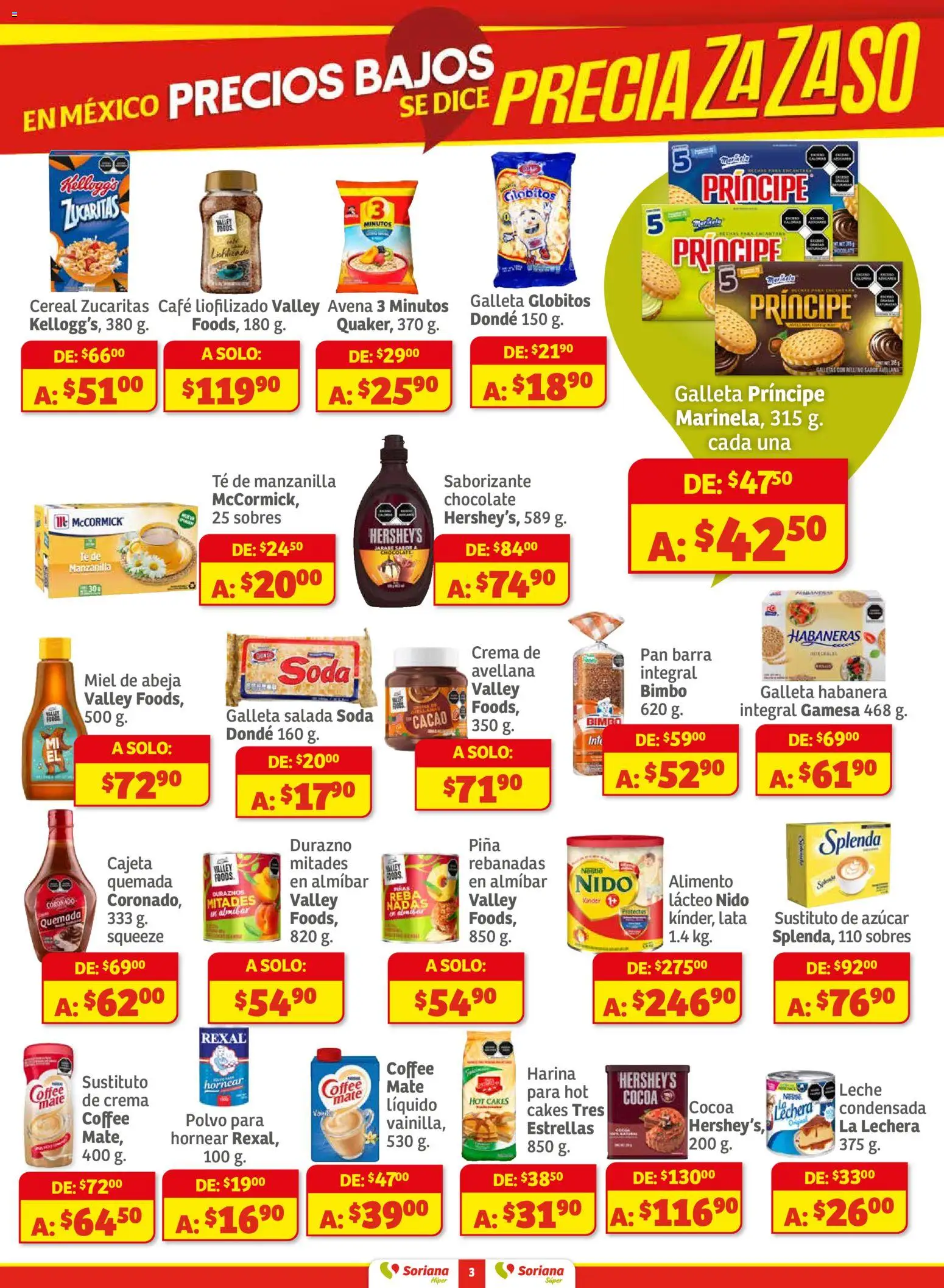 Nuevas ofertas de Soriana válidas en toda la República Mexicana desde el 27.11.2025. ¡Encuentra las mejores ofertas en Soriana - Preciazazaso Híper: Frontera Chia, Q. Roo! | Página: 3 | Productos: Azúcar, Cacao, Barra, Té