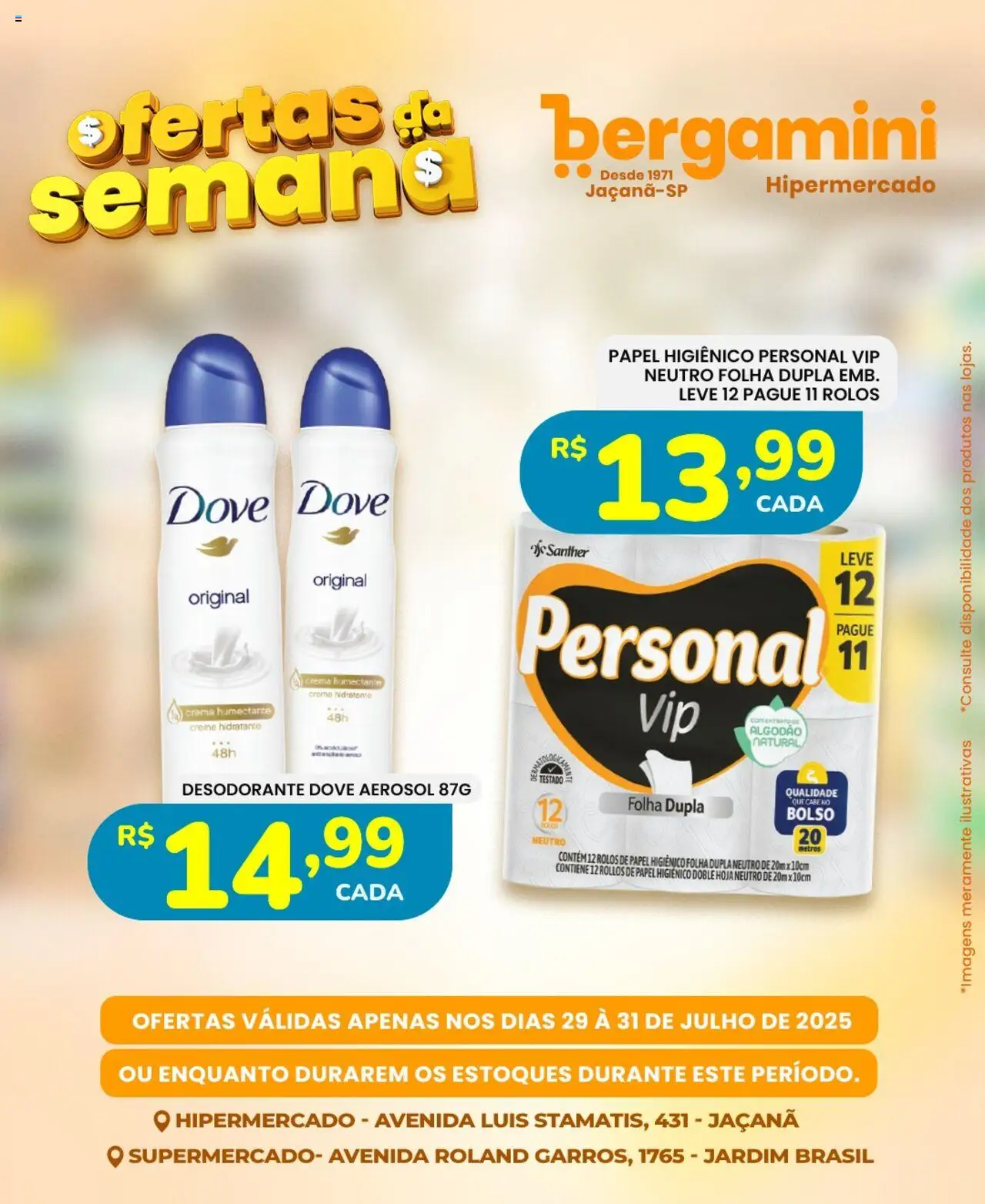 Supermercado Bergamini Folheto - válido de 29.07.2025 | Página: 8 | Produtos: Creme, Algodão, Dove, Papel higiênico