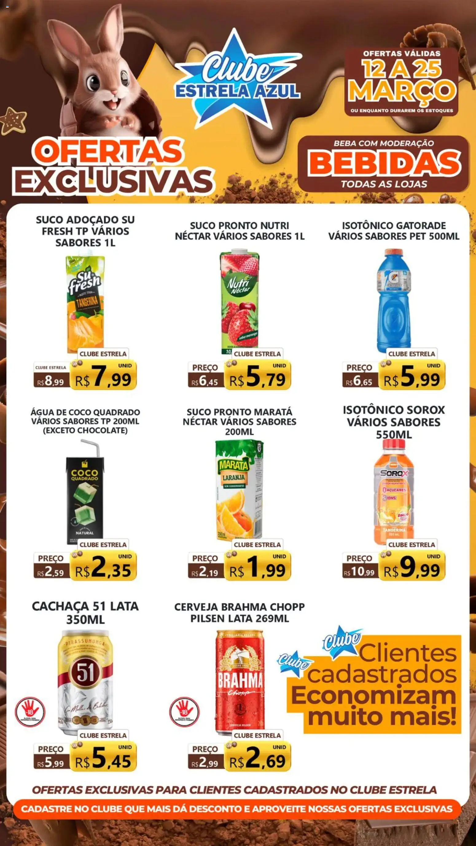 Estrela Azul Folheto - válido de 12.03.2026 | Página: 4 | Produtos: Gatorade, Cachaça, Chocolate, Cachaça 51