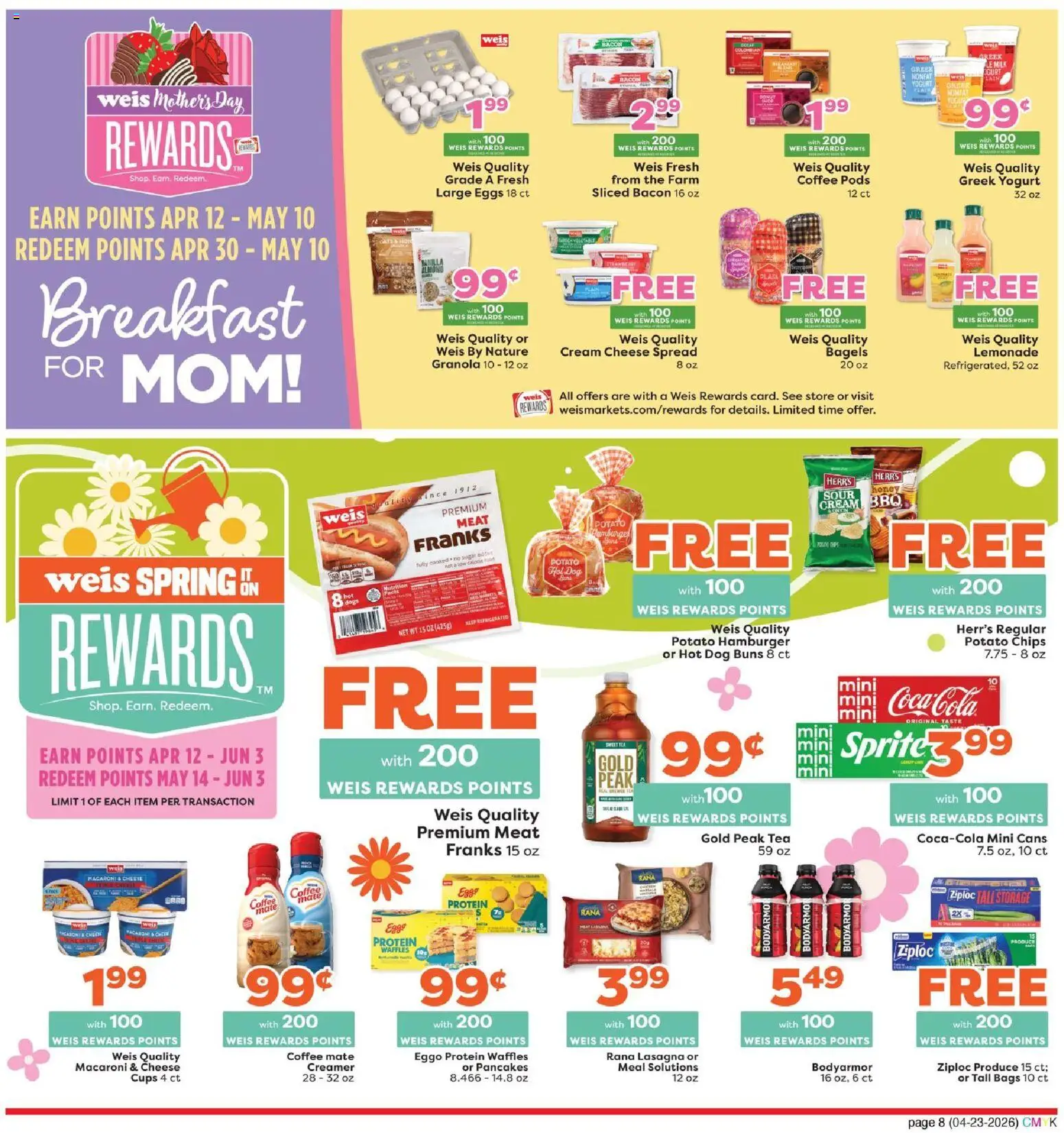 Weis Monthly Ad - valid from 23.04.2026 | Page: 8 | Products: Yogurt, Eggs, Coffee, Cream