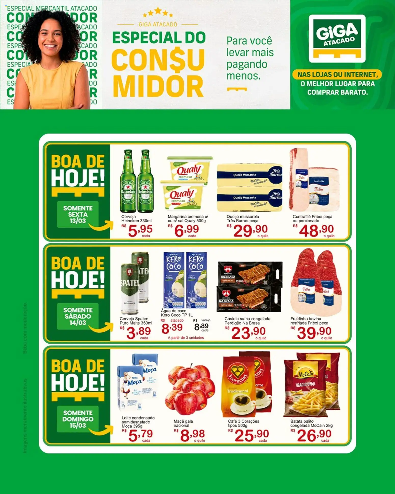GIGA Atacado Folheto - válido de 13.03.2026 | Página: 1 | Produtos: Fraldinha, Leite, Cerveja Heineken, Mussarela