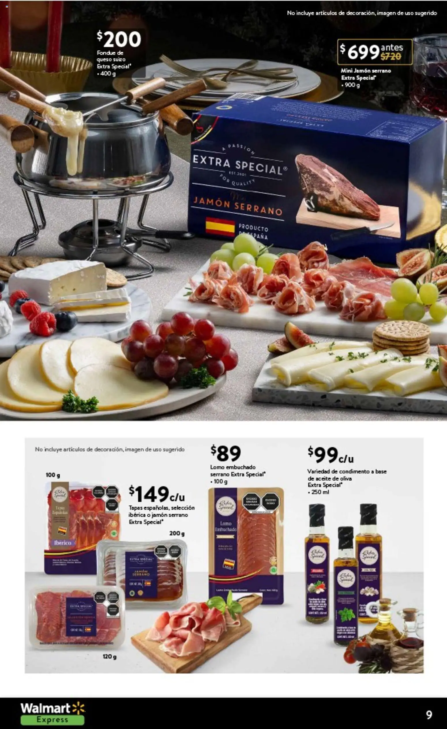 Nuevas ofertas de Walmart Express válidas en toda la República Mexicana desde el 01.12.2025. ¡Encuentra las mejores ofertas en Walmart Express folleto El lujo de compartir! | Página: 9 | Productos: Aceite de oliva, Queso, Aceite, Jamón