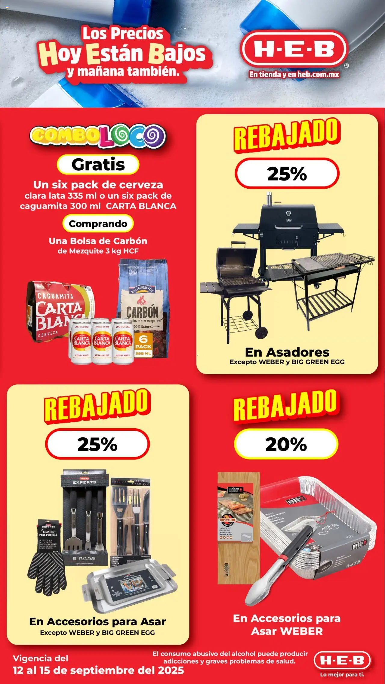 Nuevas ofertas de H-E-B válidas en toda la República Mexicana desde el 12.09.2025. ¡Encuentra las mejores ofertas en H-E-B - Folleto! | Página: 15 | Productos: Guantes, Bolsa, Cerveza, Parrilla