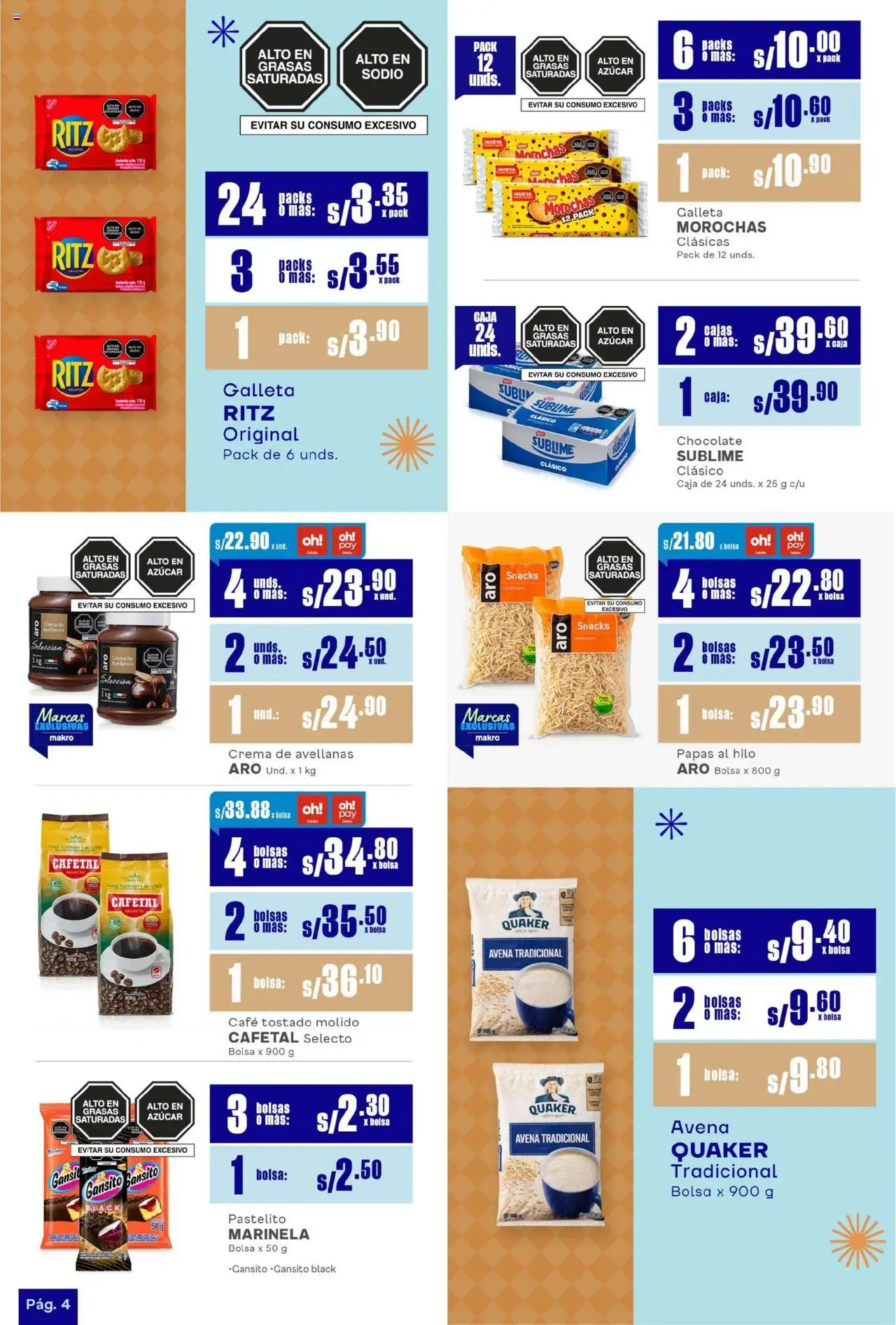 Catálogo Makro válido desde 14.08.2025 | Página: 4 | Productos: Caja, Café, Chocolate, Papas