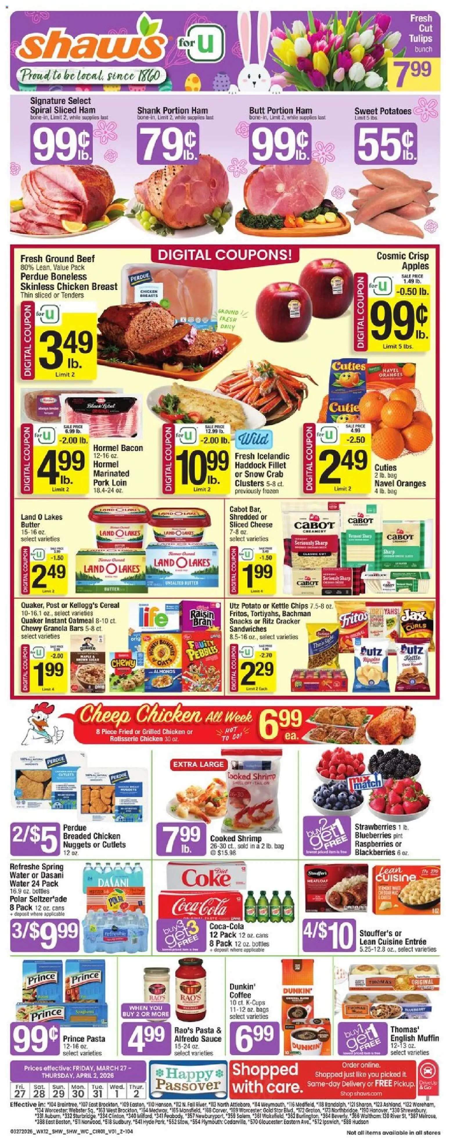 Shaw's Weekly Ad - valid from 27.03.2026 | Page: 1 | Products: Oranges, Water, Sauce, Kettle