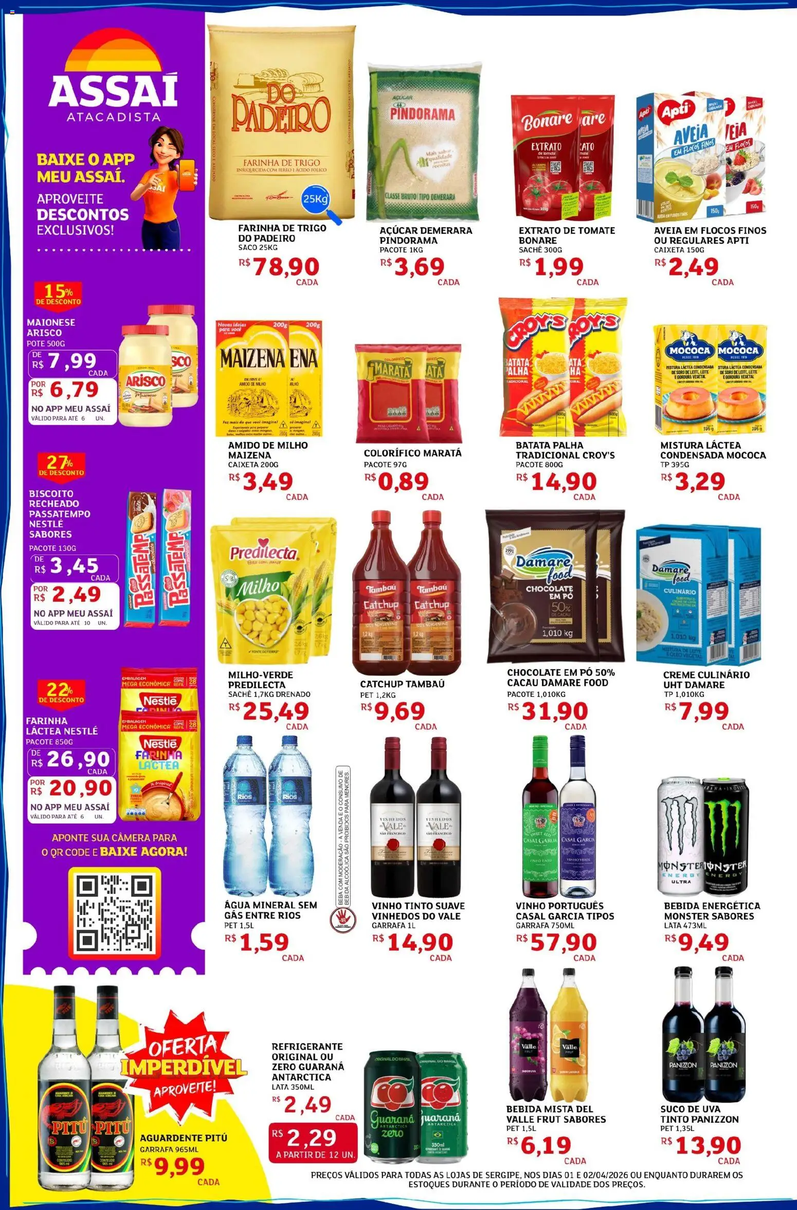 Assaí Atacadista Folheto - válido de 01.04.2026 | Página: 2 | Produtos: Leite, Vinho, Creme, Batata