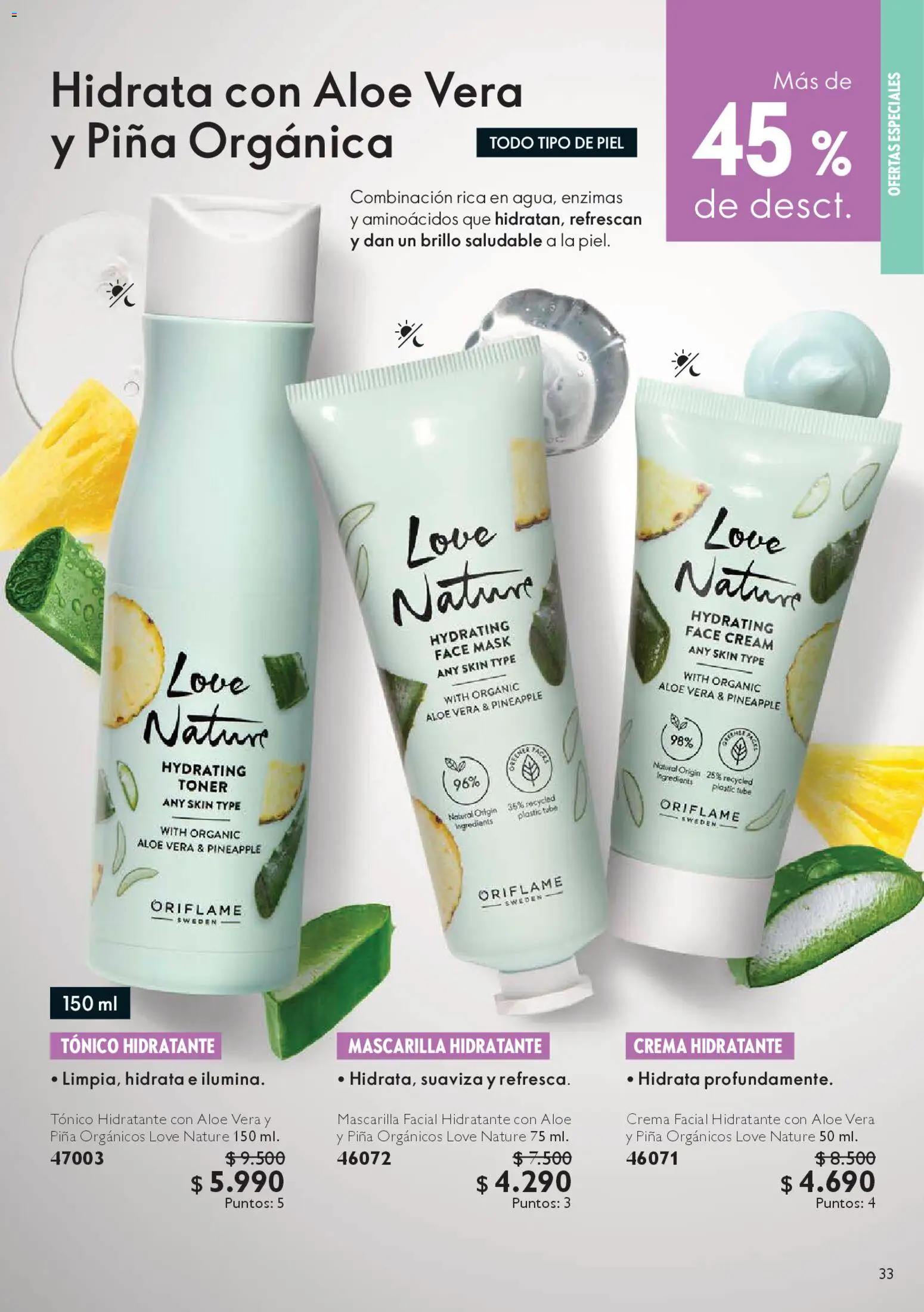 Oriflame catálogo │ válido desde el 07.03.2026 | Página: 33 | Productos: Brillo, Toner, Mascarilla, Piña