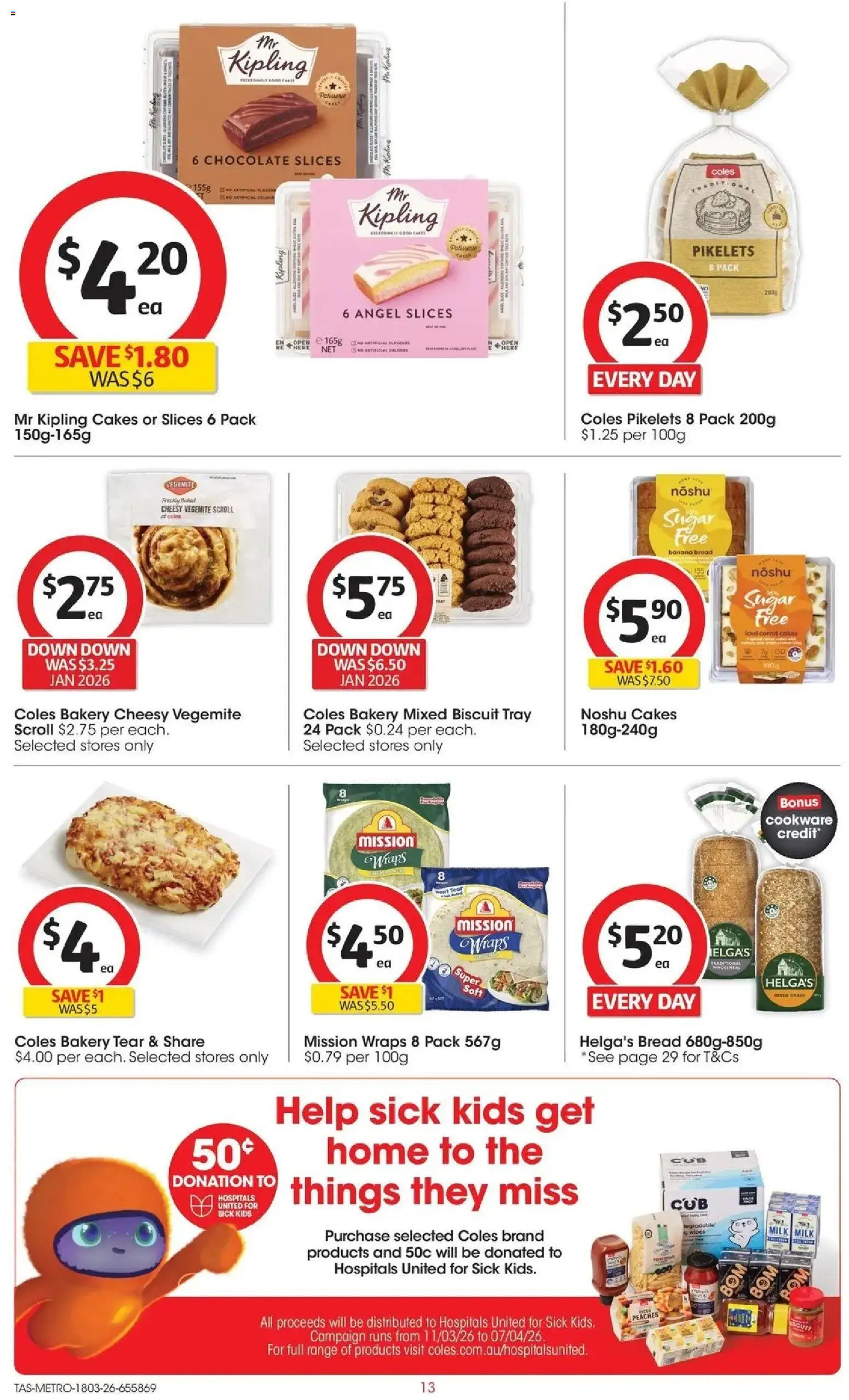 Coles catalogue - valid from 18.03.2026 | Page: 13 | Products: Milk, Chocolate, Sugar, Bakery