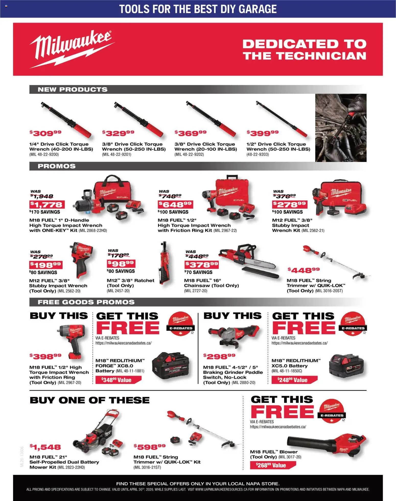 NAPA Auto Parts flyer valid from 01.04.2026 | Page: 5 | Products: Grinder, Mower, Battery