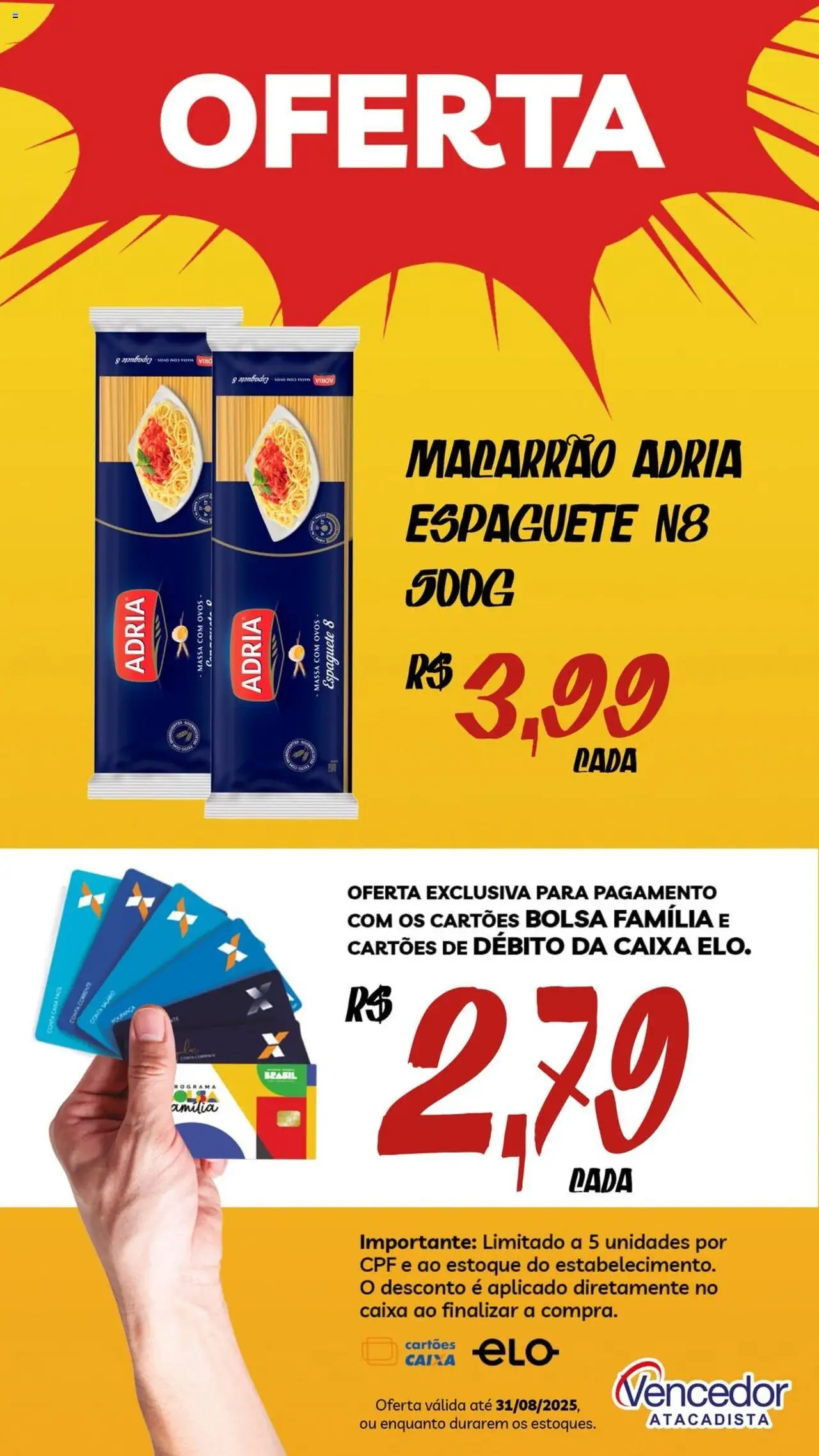 Vencedor Atacadista Folheto - válido de 12.08.2025 | Página: 10 | Produtos: Espaguete, Ovos, Massa, Bolsa