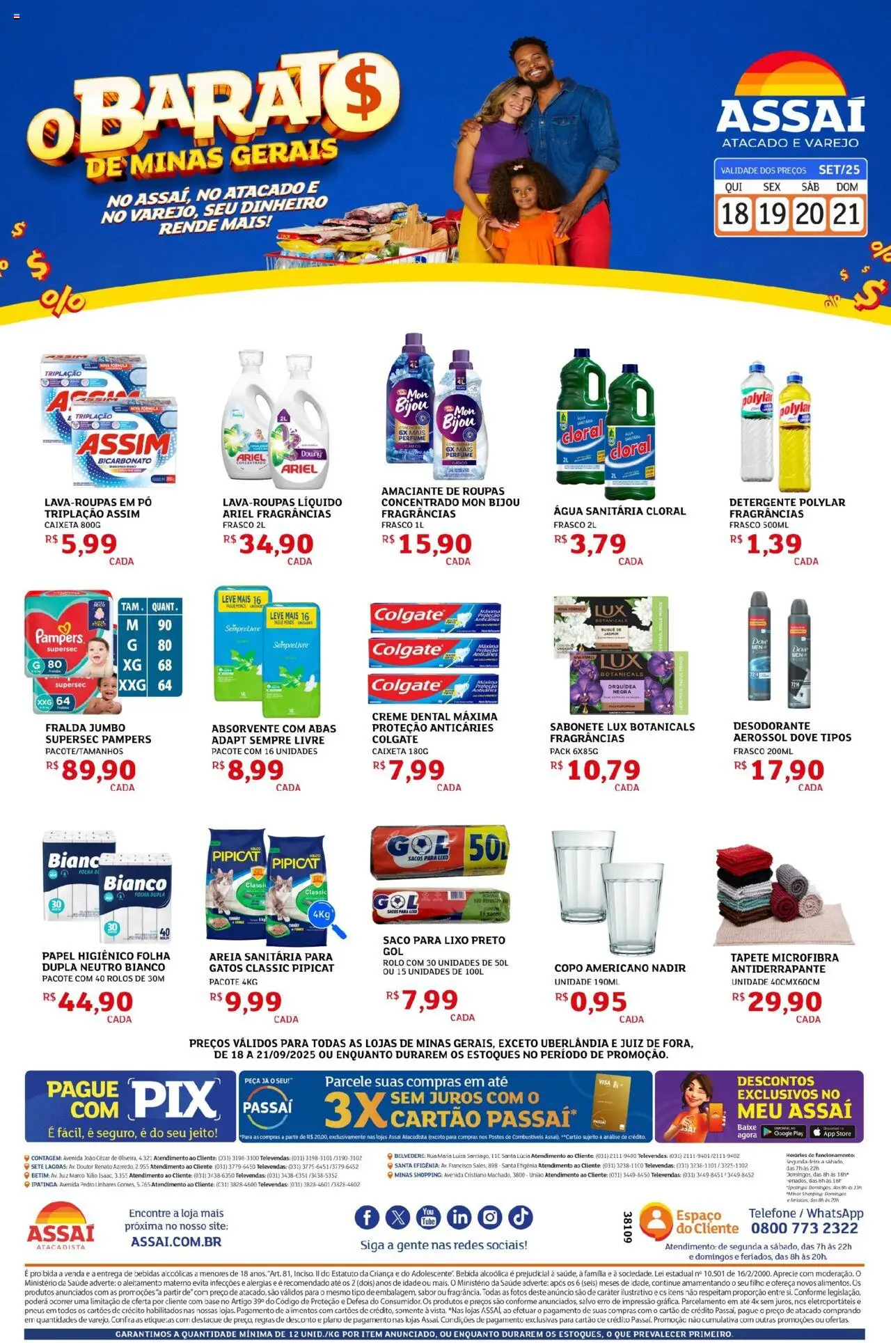Assaí Atacadista Folheto - válido de 18.09.2025 | Página: 1 | Produtos: Pampers, Detergente, Creme, Absorvente