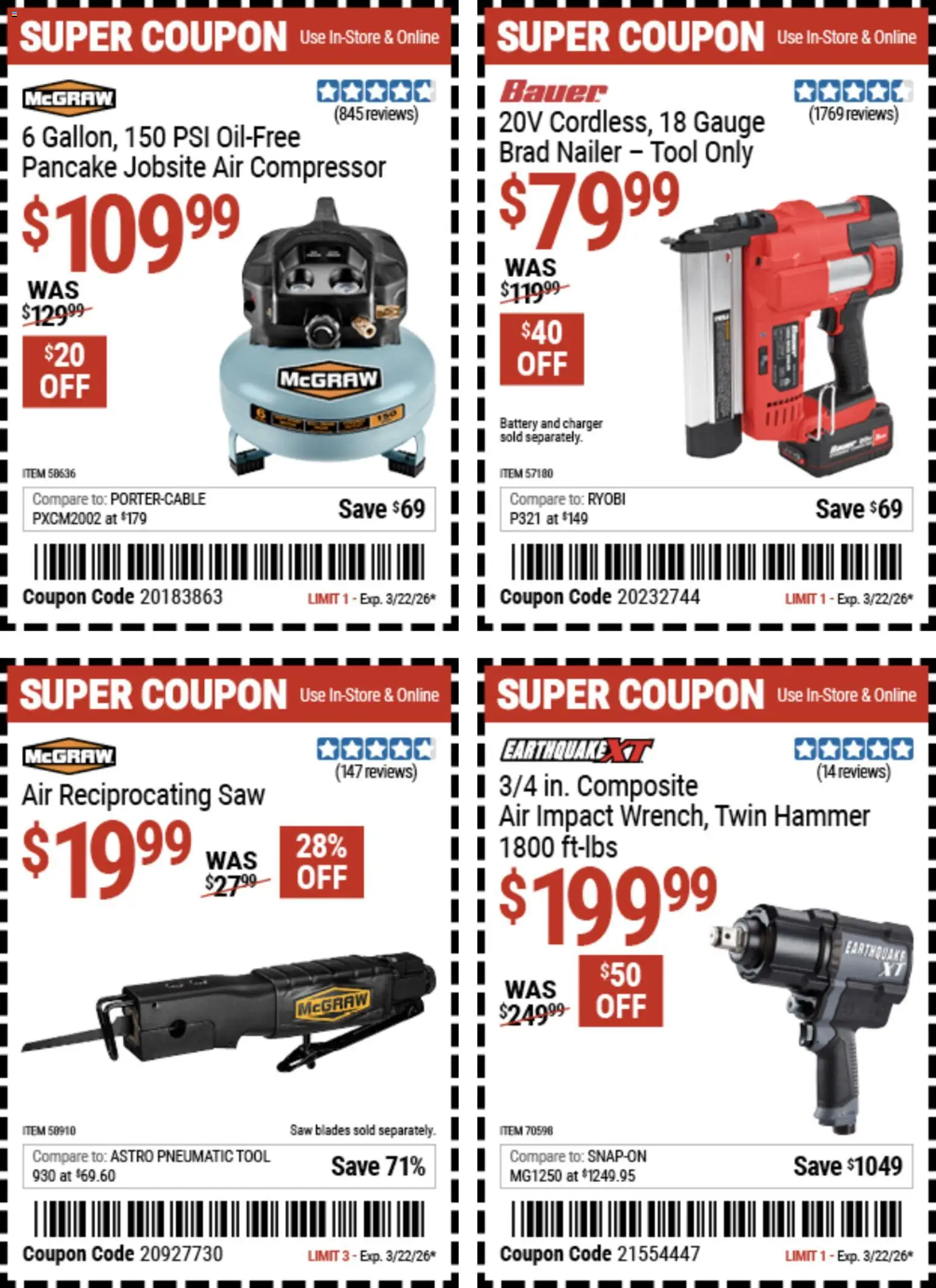 Harbor Freight Weekly Ad - valid from 09.03.2026 | Page: 2 | Products: Saw, Reciprocating Saw, Hammer, Charger
