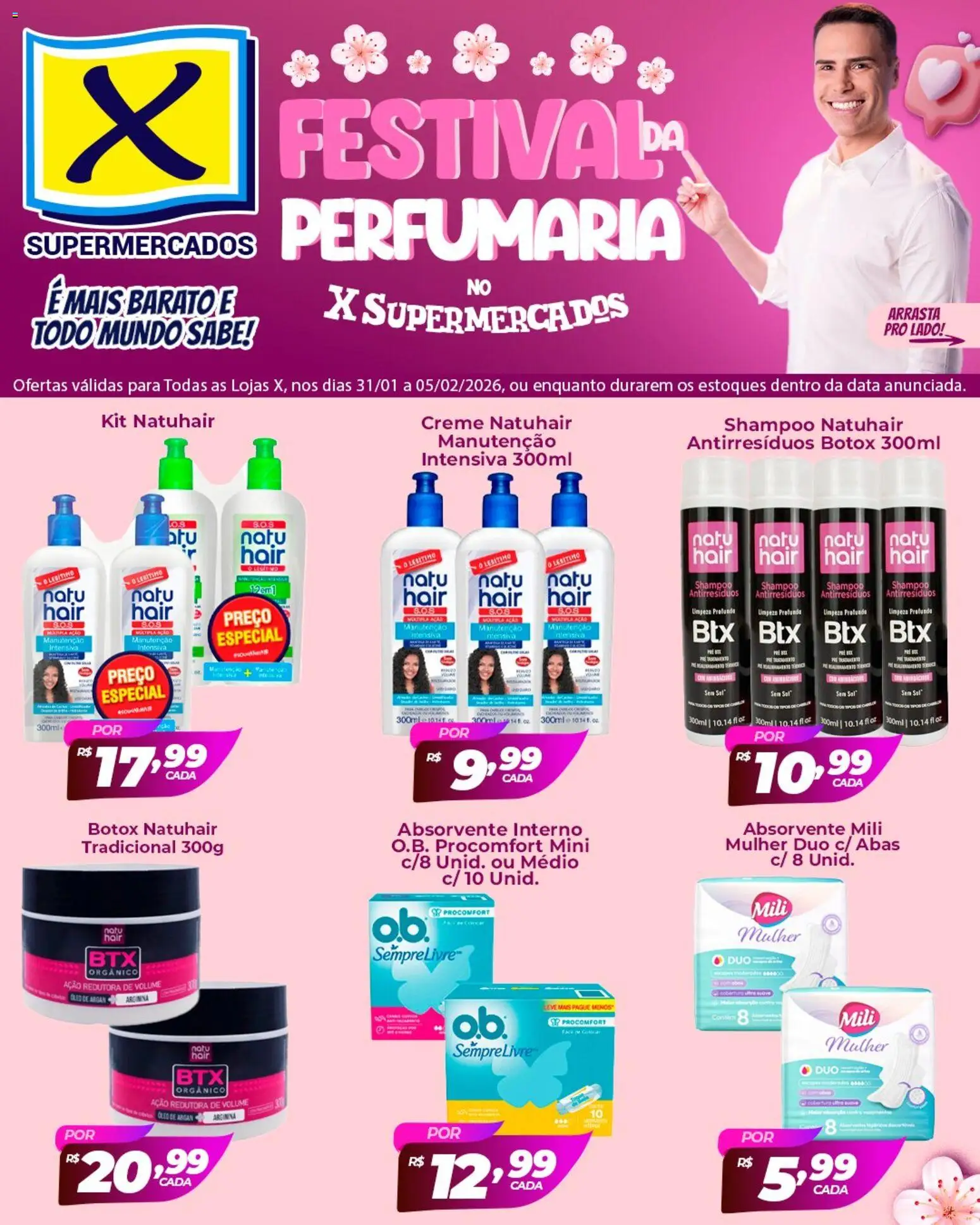 X Supermercados Folheto - válido de 31.01.2026 | Página: 1 | Produtos: Shampoo, Óleo, Creme, Absorvente