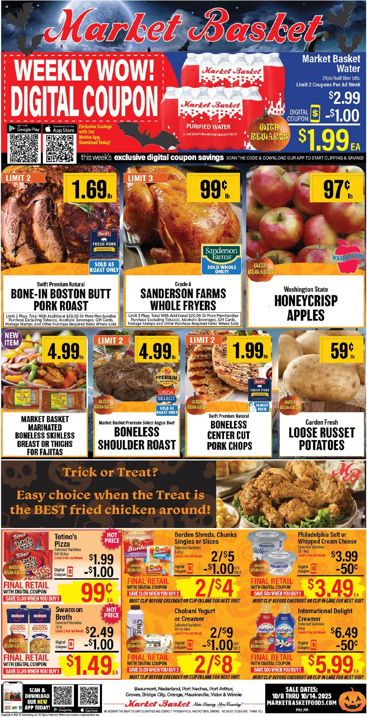 Market Basket - Southeast Texas - valid from 08.10.2025 | Page: 1 | Products: Basket, Yogurt, Pizza, Apples