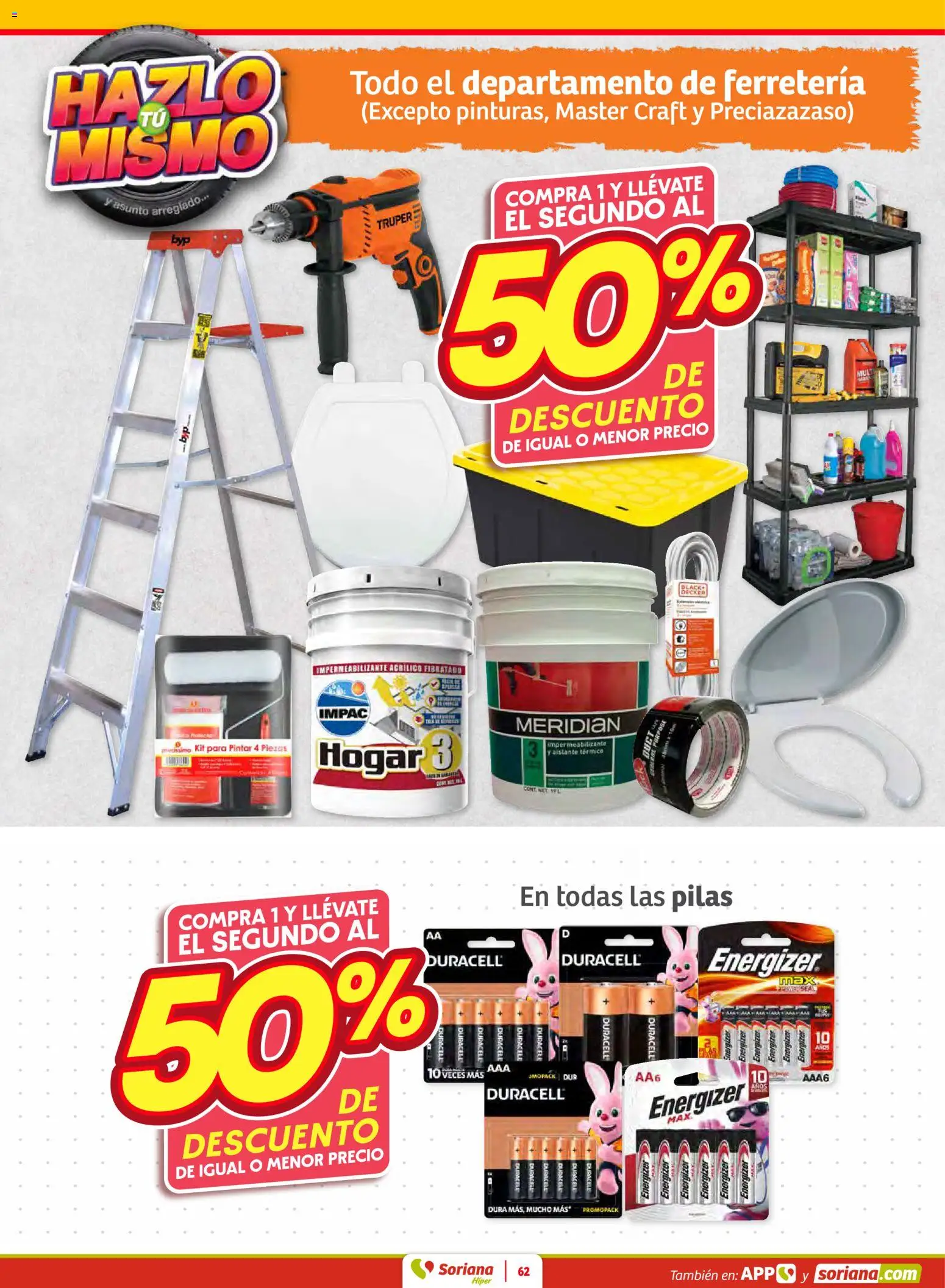 Nuevas ofertas de Soriana válidas en toda la República Mexicana desde el 30.01.2026. ¡Encuentra las mejores ofertas en Soriana - Preciazazaso Híper: Camp, Chia, Oax, Q. Roo, Tab, Yuc! | Página: 62 | Productos: Impermeabilizante, Pilas