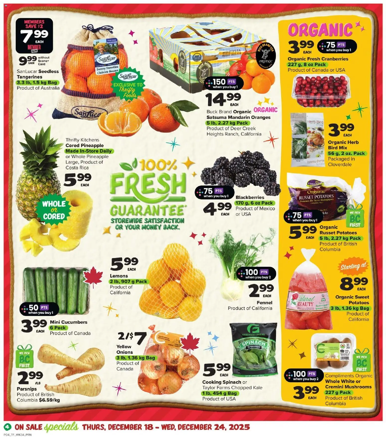 Thrifty Foods flyer valid from 18.12.2025 | Page: 5 | Products: Pineapple, Tangerines, Bag, Oranges