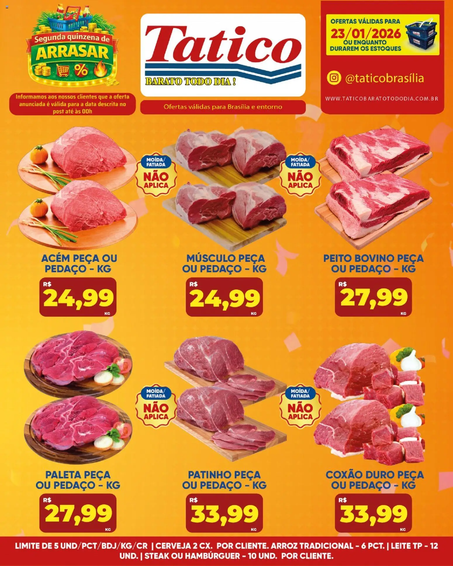 Tatico Folheto - válido de 23.01.2026 | Página: 10 | Produtos: Acém, Cerveja, Arroz, Hambúrguer