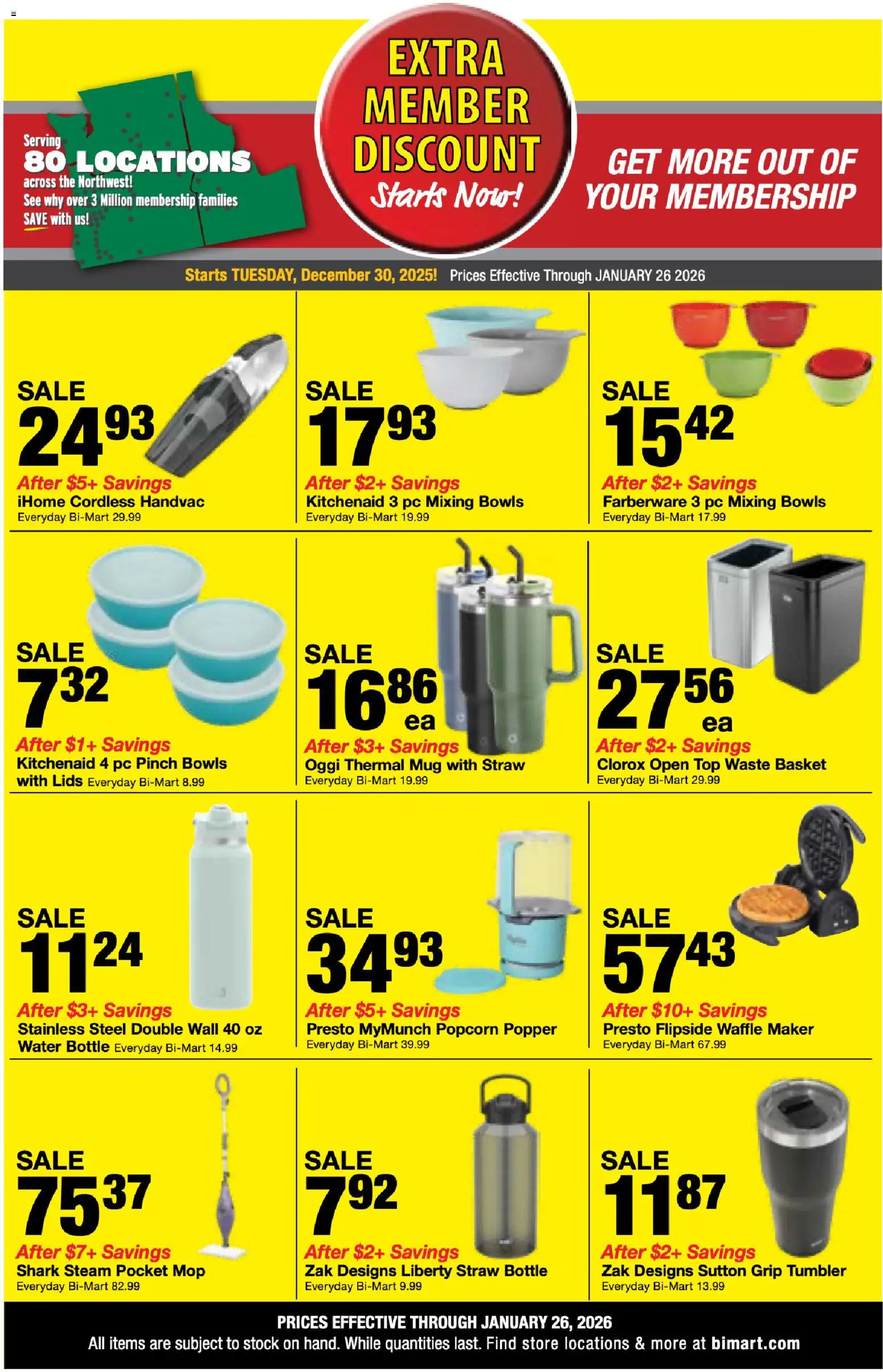 Bi-Mart Extra Savings - valid from 30.12.2025 | Page: 2 | Products: Basket, Waffle Maker, Water, Pc