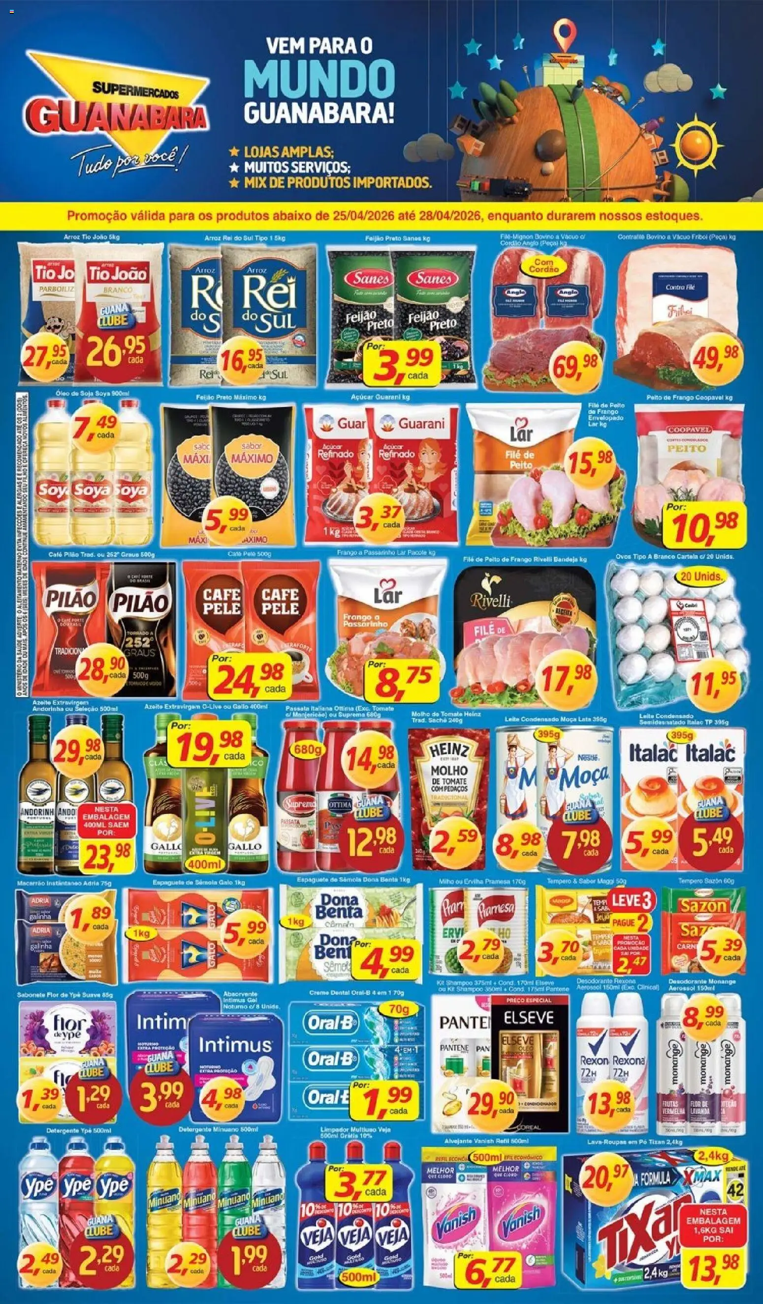 Supermercados Guanabara Folheto - válido de 25.04.2026 | Página: 1 | Produtos: Óleo, Arroz, Macarrão, Açúcar