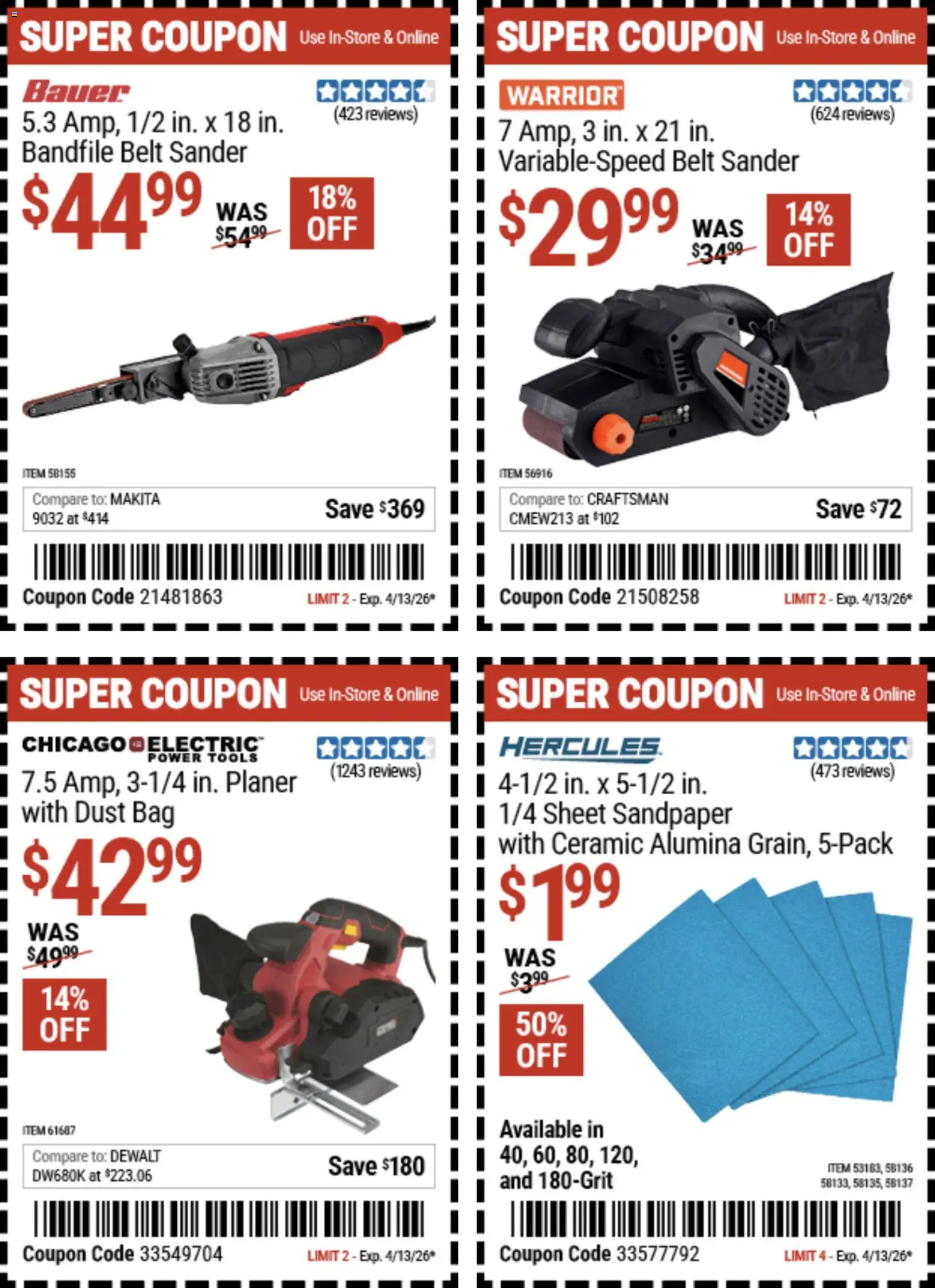 Harbor Freight Weekly Ad - valid from 23.03.2026 | Page: 6 | Products: Sander, Belt, Bag, Sheet