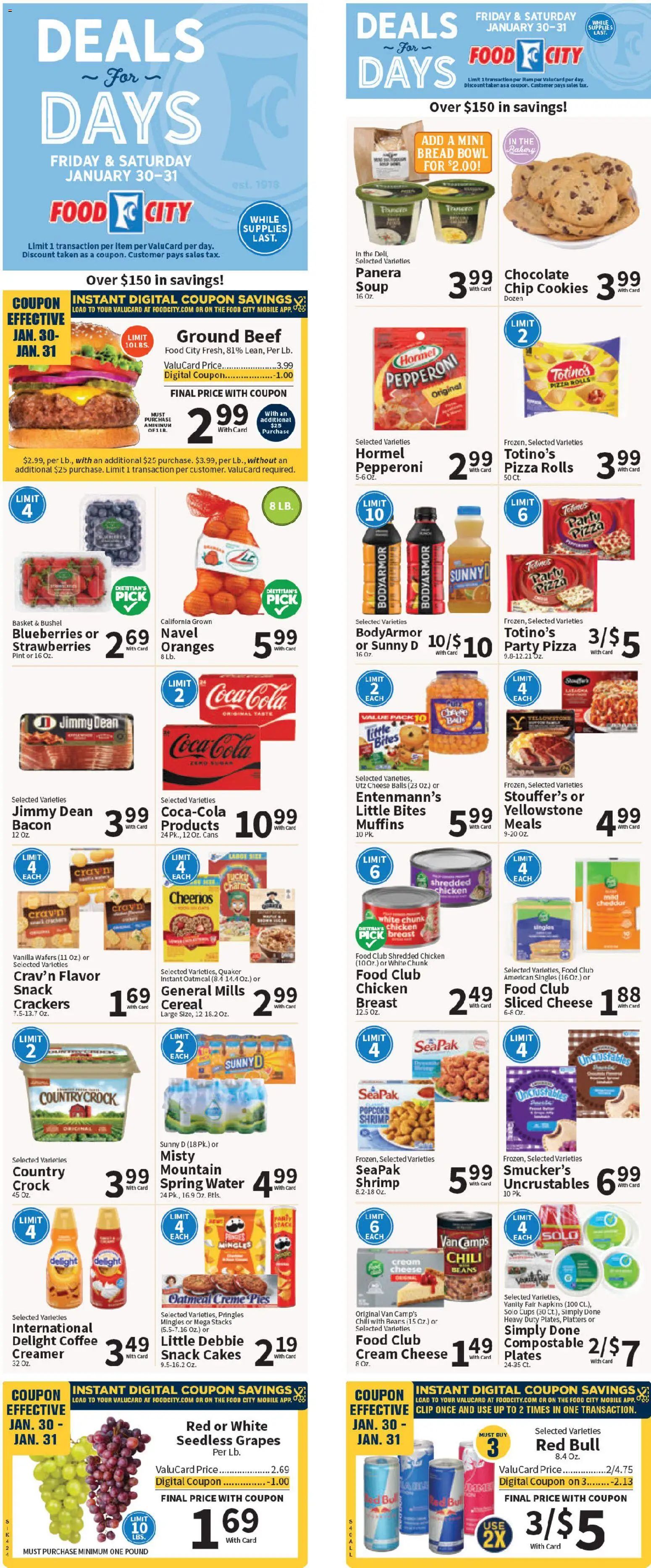 Food City Weekly Ad - valid from 30.01.2026 | Page: 1 | Products: Basket, Cheese, Coffee, Beef