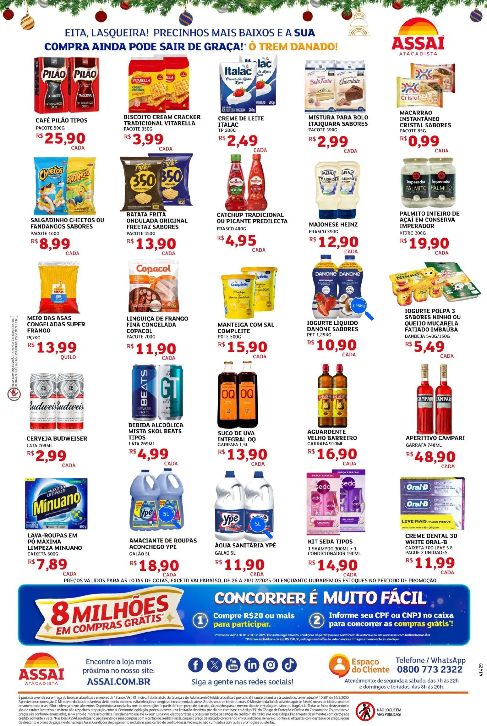 Assaí Atacadista Folheto - válido de 27.12.2025 | Página: 2 | Produtos: Palmito, Linguiça, Suco, Amaciante