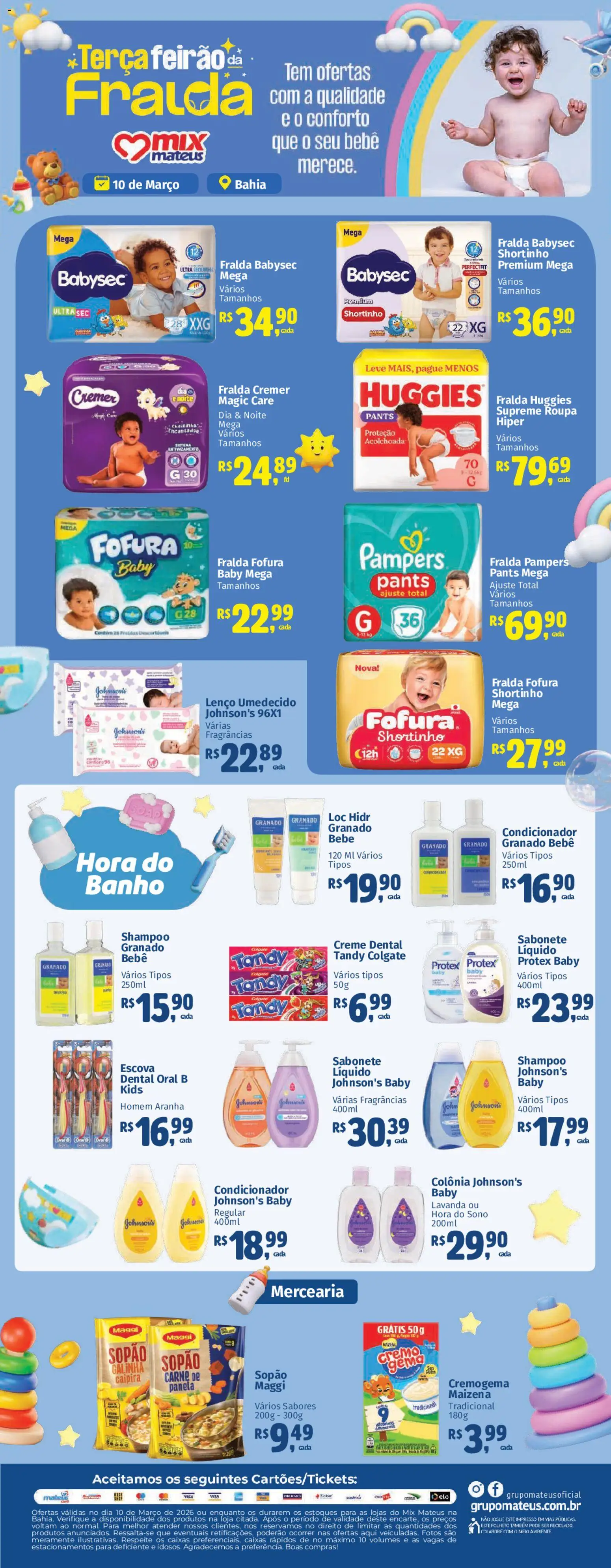 Mateus Folheto - válido de 10.03.2026 | Página: 1 | Produtos: Fralda pampers, Escova, Sabonete, Creme dental