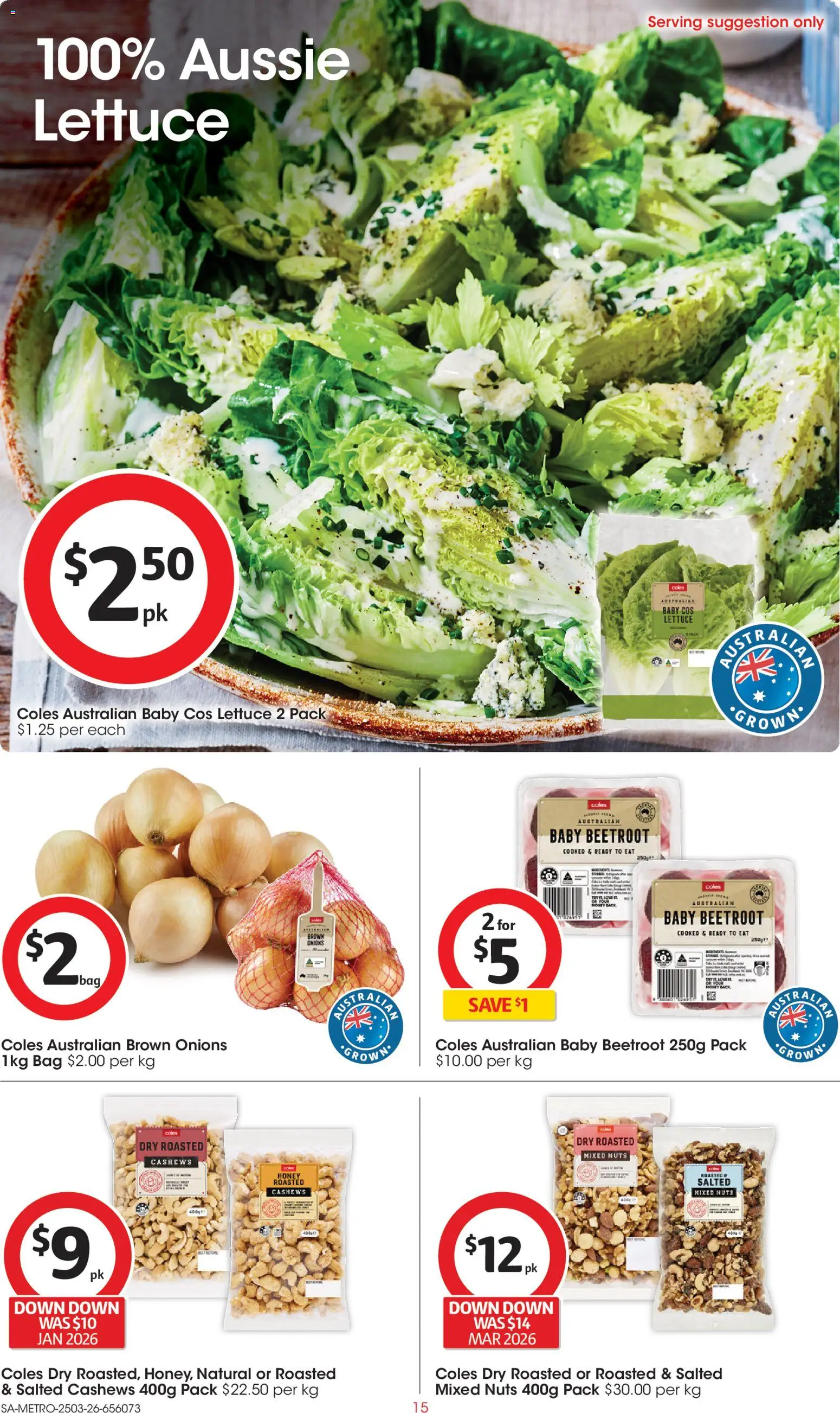 Coles catalogue - valid from 25.03.2026 | Page: 15 | Products: Honey, Lettuce, Beetroot, Bag