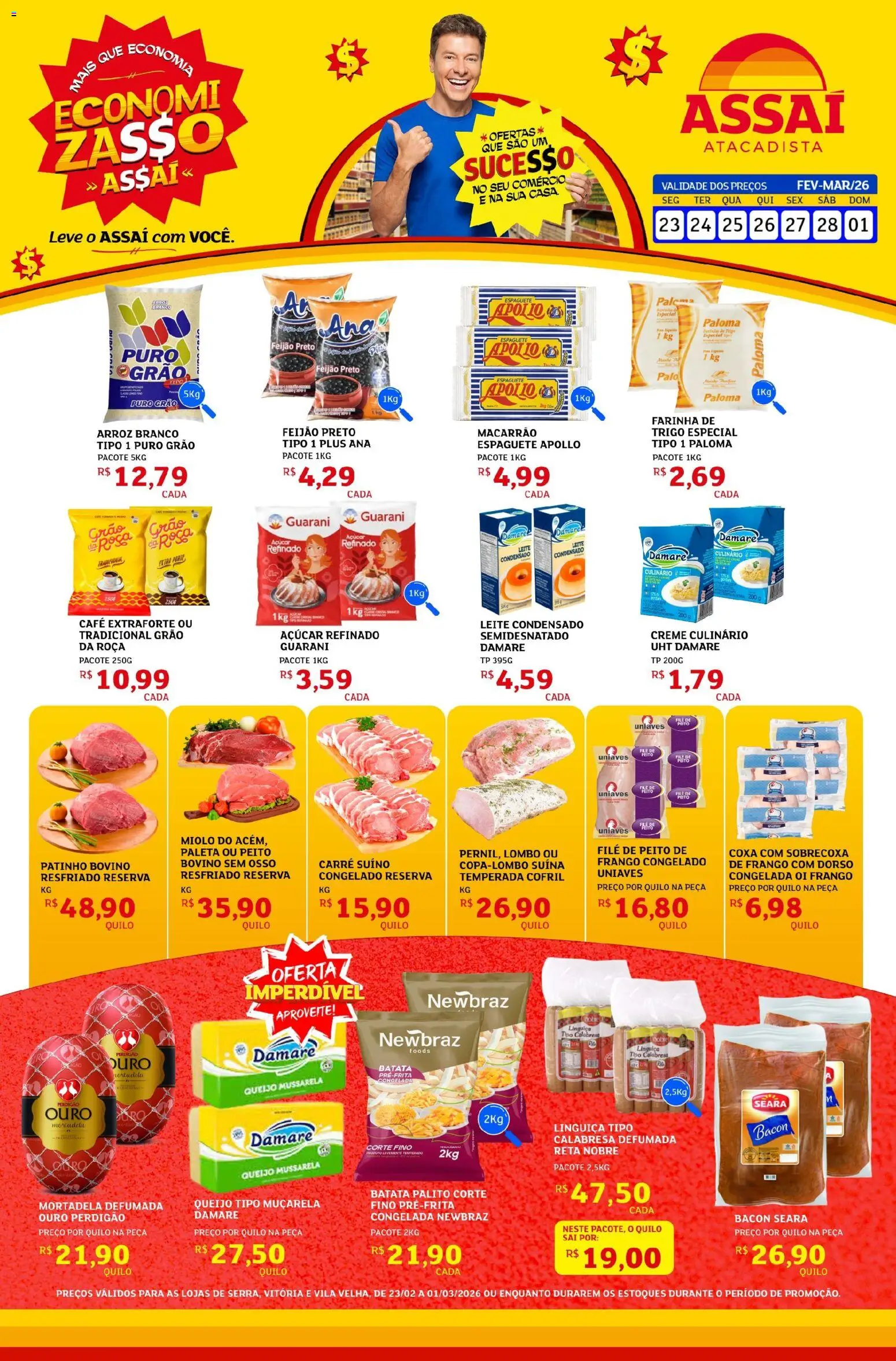 Assaí Atacadista Folheto - válido de 23.02.2026 | Página: 1 | Produtos: Lombo, Café, Arroz, Leite condensado