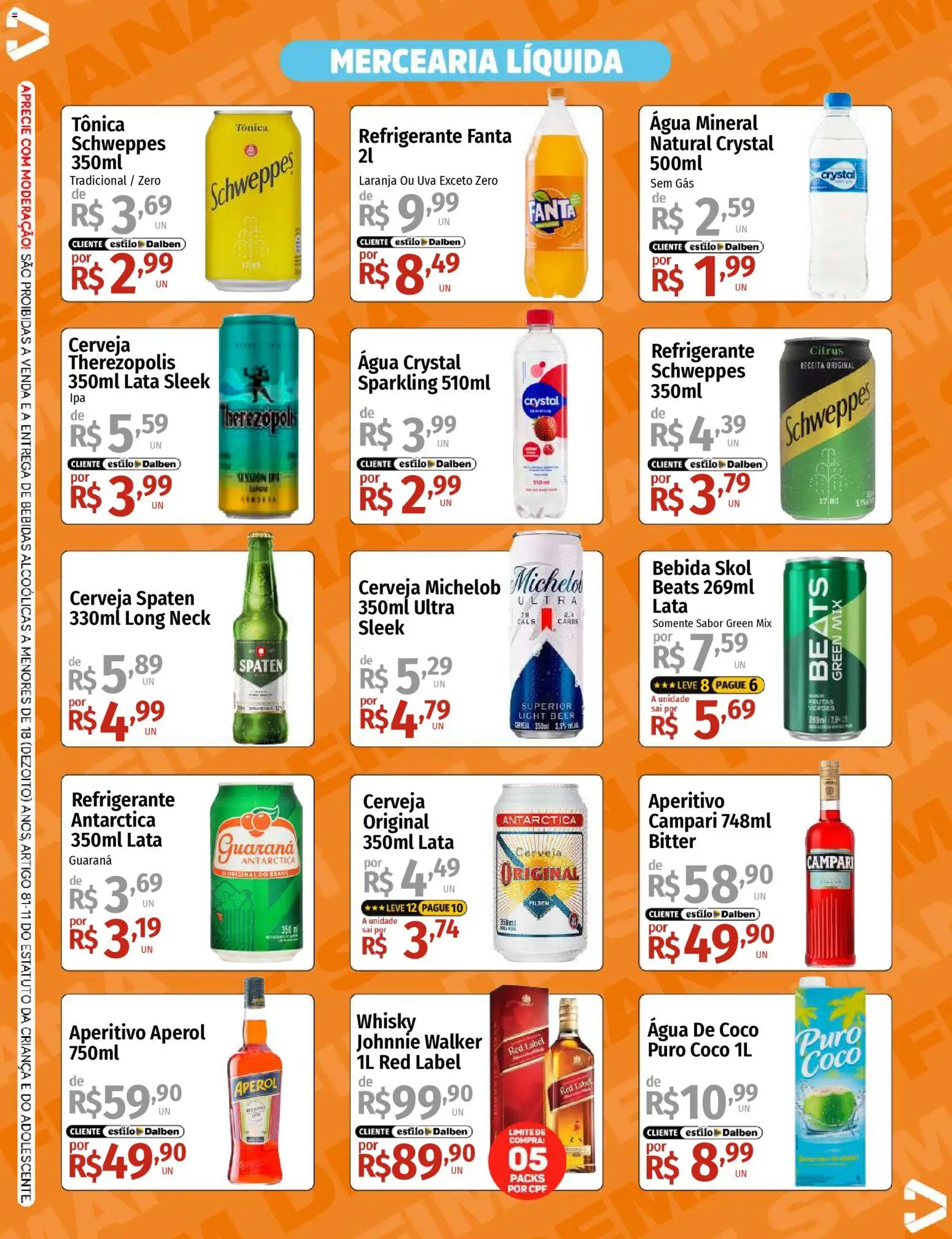 Supermercado Dalben Folheto - válido de 17.04.2026 | Página: 3 | Produtos: Água de coco, Cerveja, Bebida, Campari