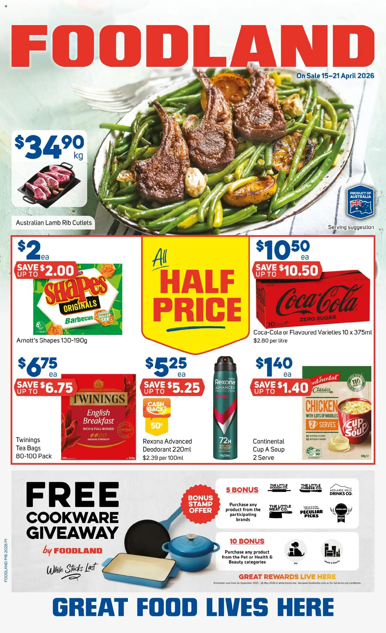 Foodland catalogue - valid from 15.04.2026 | Page: 1 | Products: Deodorant, Meat, Cookware, Antiperspirant