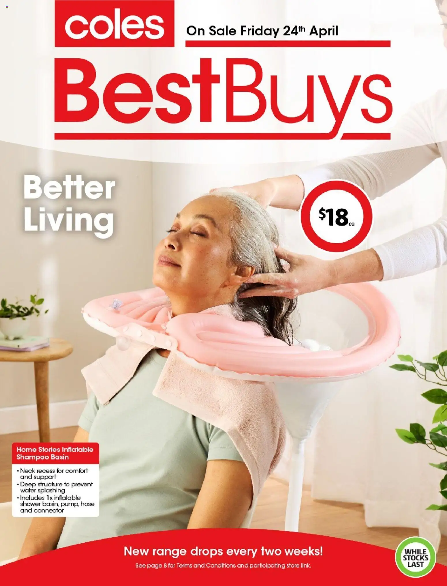 Coles catalogue - valid from 24.04.2026 | Page: 1 | Products: Shower, Shampoo, Water, Connector
