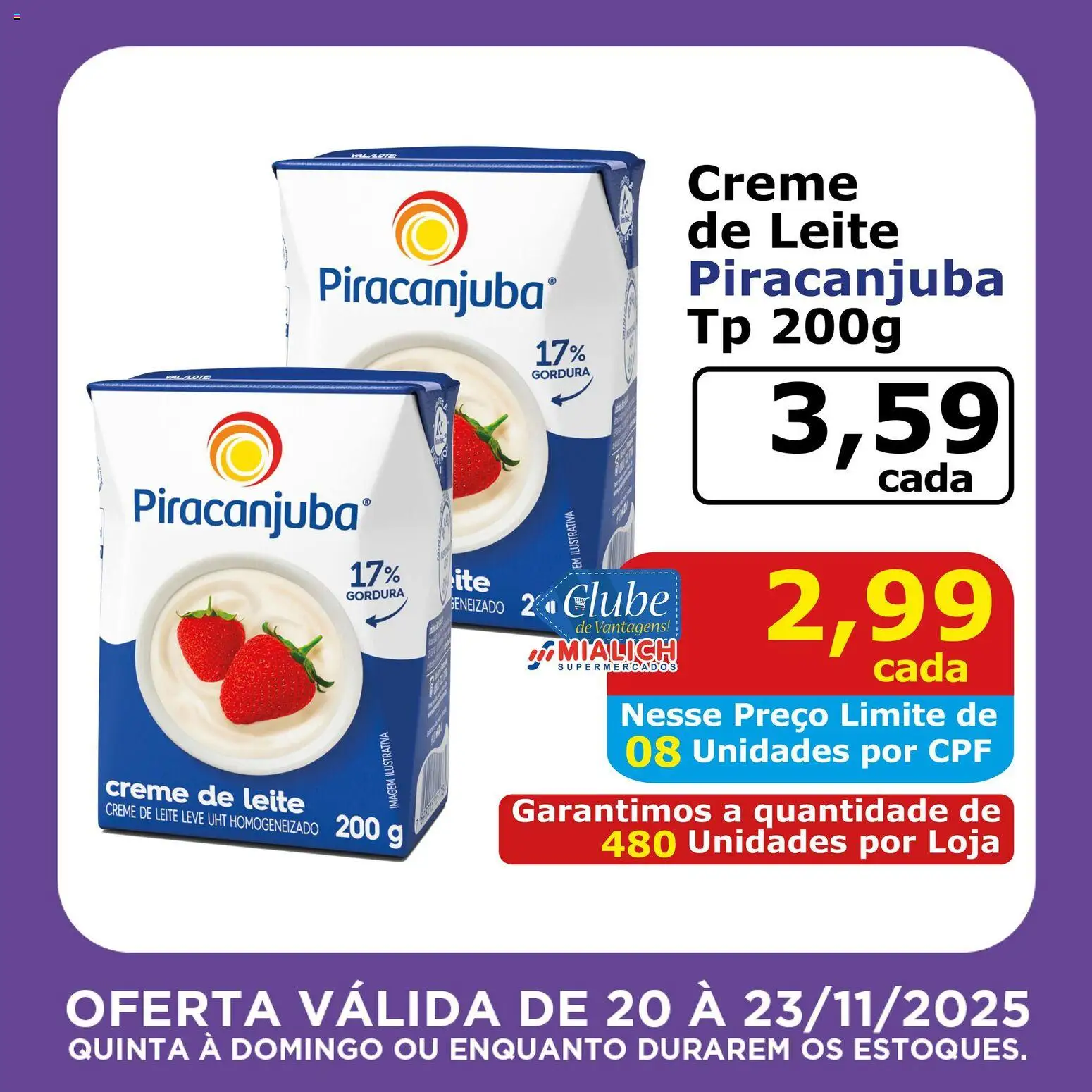 Mialich Supermercados Folheto - válido de 20.11.2025 | Página: 8 | Produtos: Mialich, Leite, Creme, Creme de leite