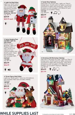 Preview of Santa Hanging Door and Wall Light-Up with Sound, Motion sensor greeting. Lights up. Hangs on door or wall. Can be used indoors or in a covered outdoor area. On/off switch. Takes two AA batteries (not included). MDF, polyester. 118-820 from shop Avon valid from 06.11.2025 | Page: 59