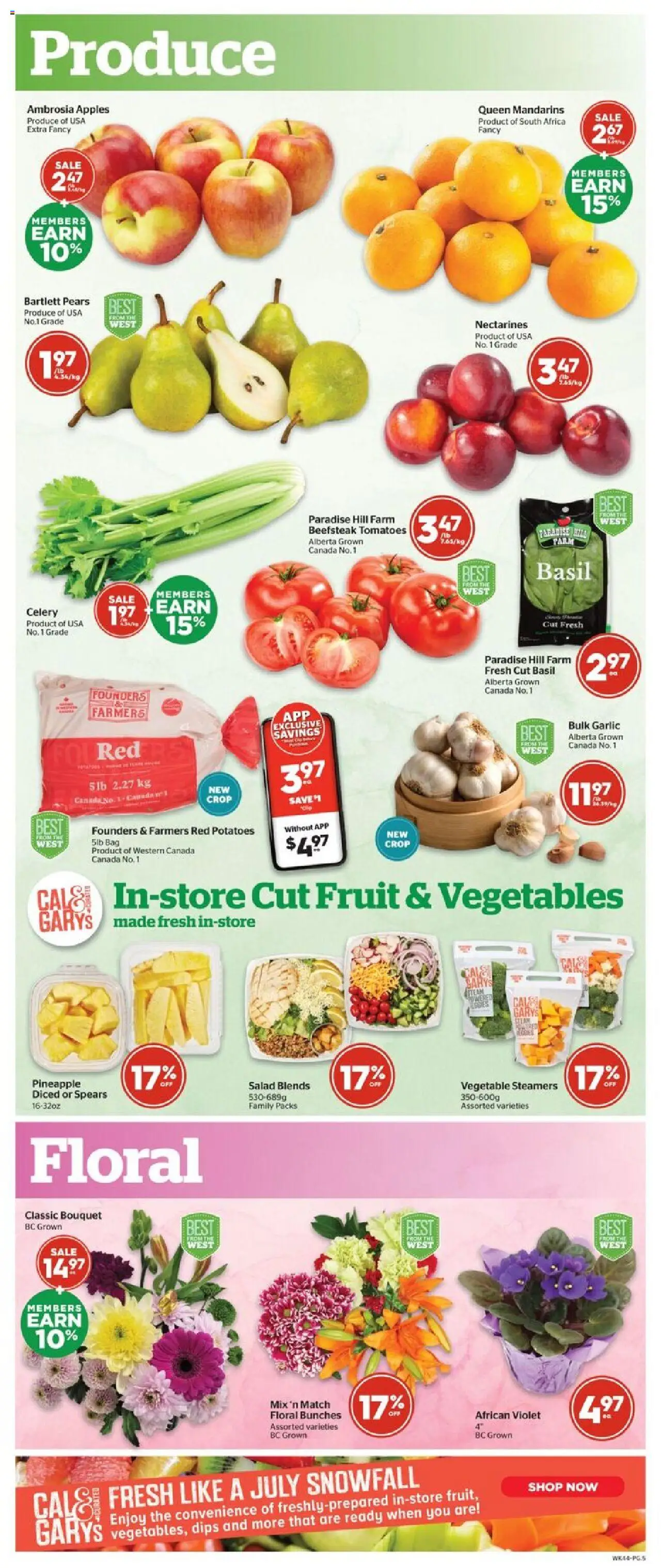 Calgary Co-op flyer valid from 04.09.2025 | Page: 5 | Products: Pineapple, Salad, Potatoes, Tomatoes